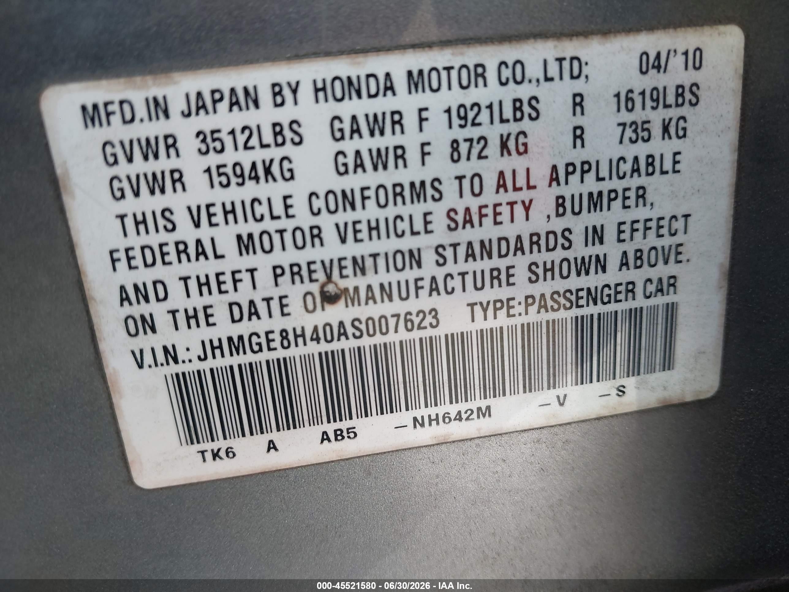 2010 Honda Fit Sport Silver vin: JHMGE8H40AS007623