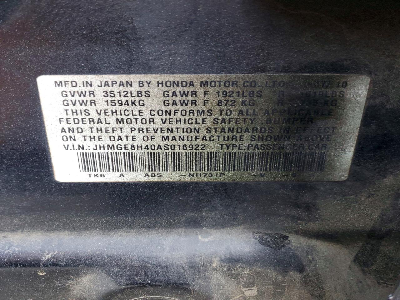2010 Honda Fit Sport Черный vin: JHMGE8H40AS016922