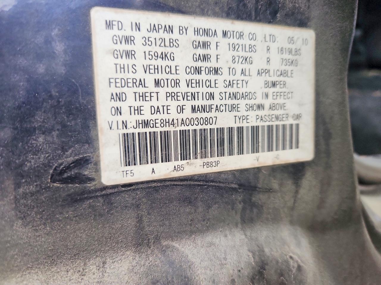 2010 Honda Fit Sport Blue vin: JHMGE8H41AC030807