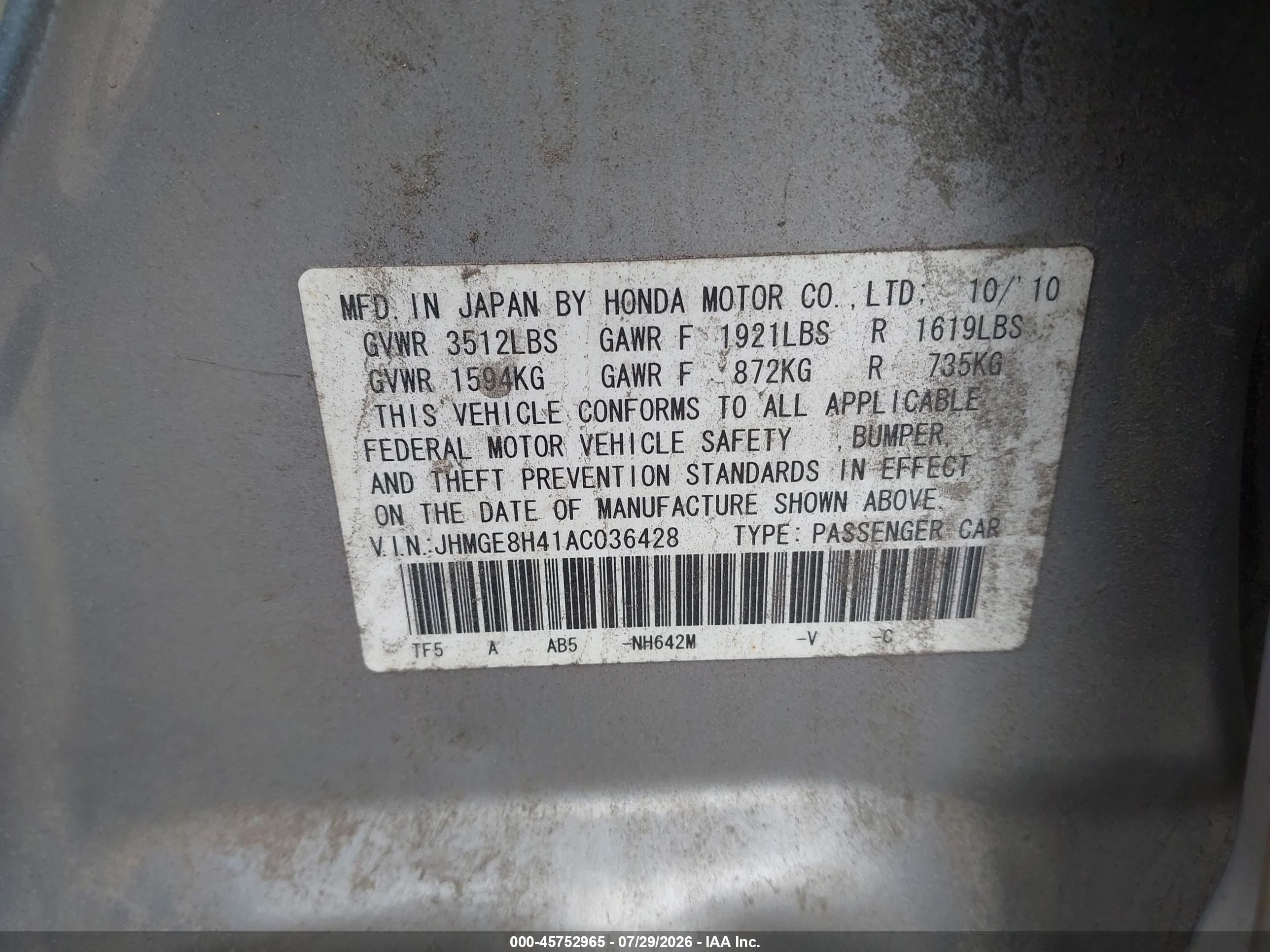 2010 Honda Fit Sport Silver vin: JHMGE8H41AC036428
