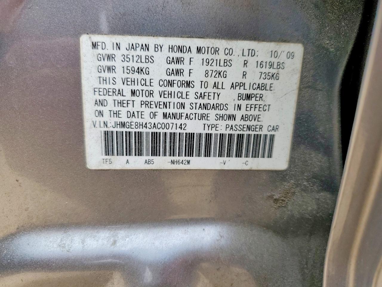 2010 Honda Fit Sport Silver vin: JHMGE8H43AC007142