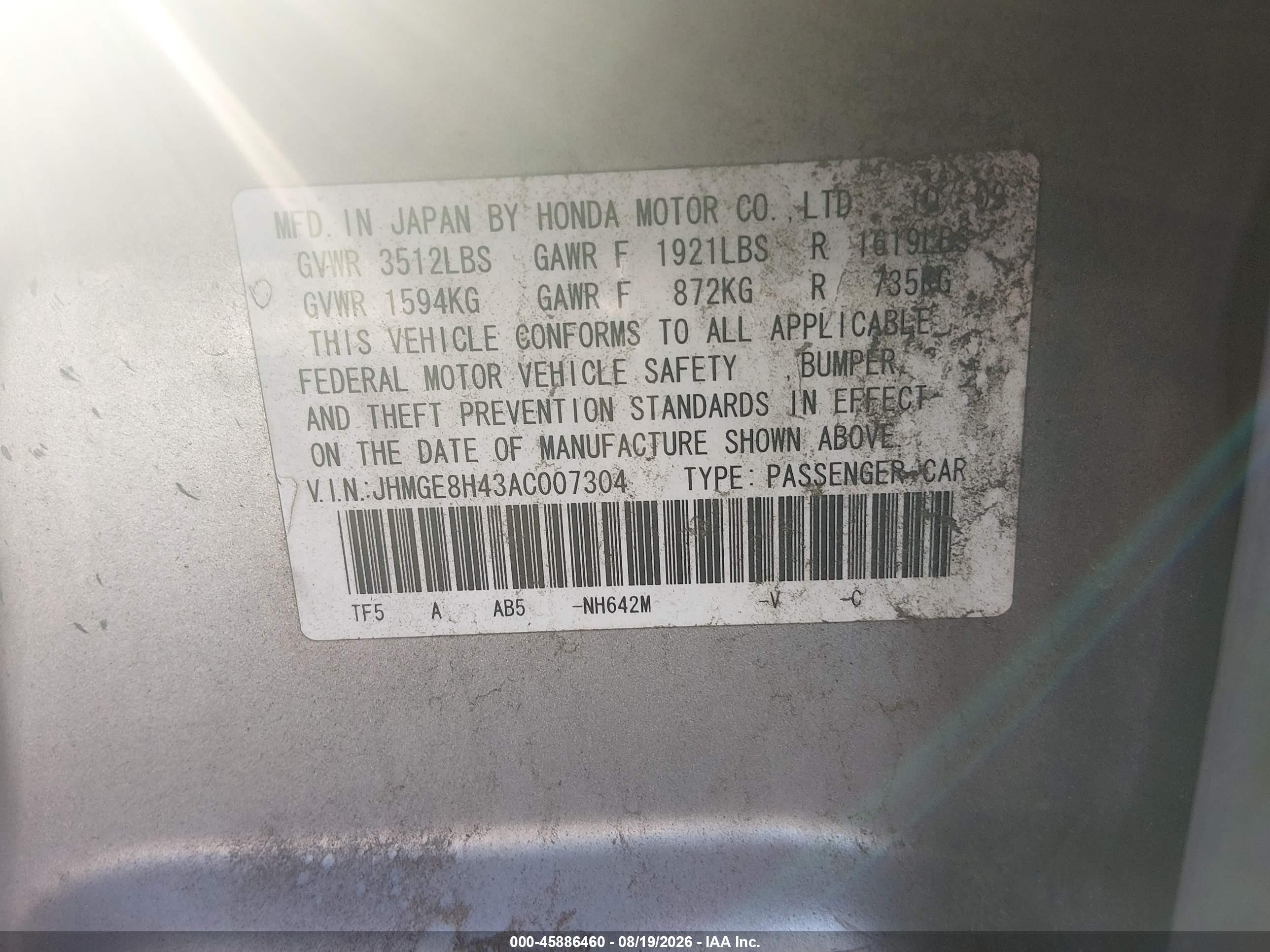 2010 Honda Fit Sport Silver vin: JHMGE8H43AC007304