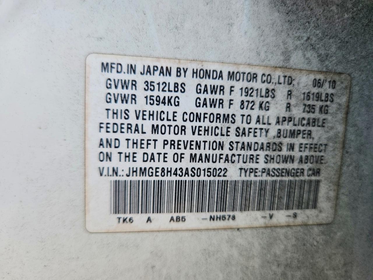 2010 Honda Fit Sport White vin: JHMGE8H43AS015022
