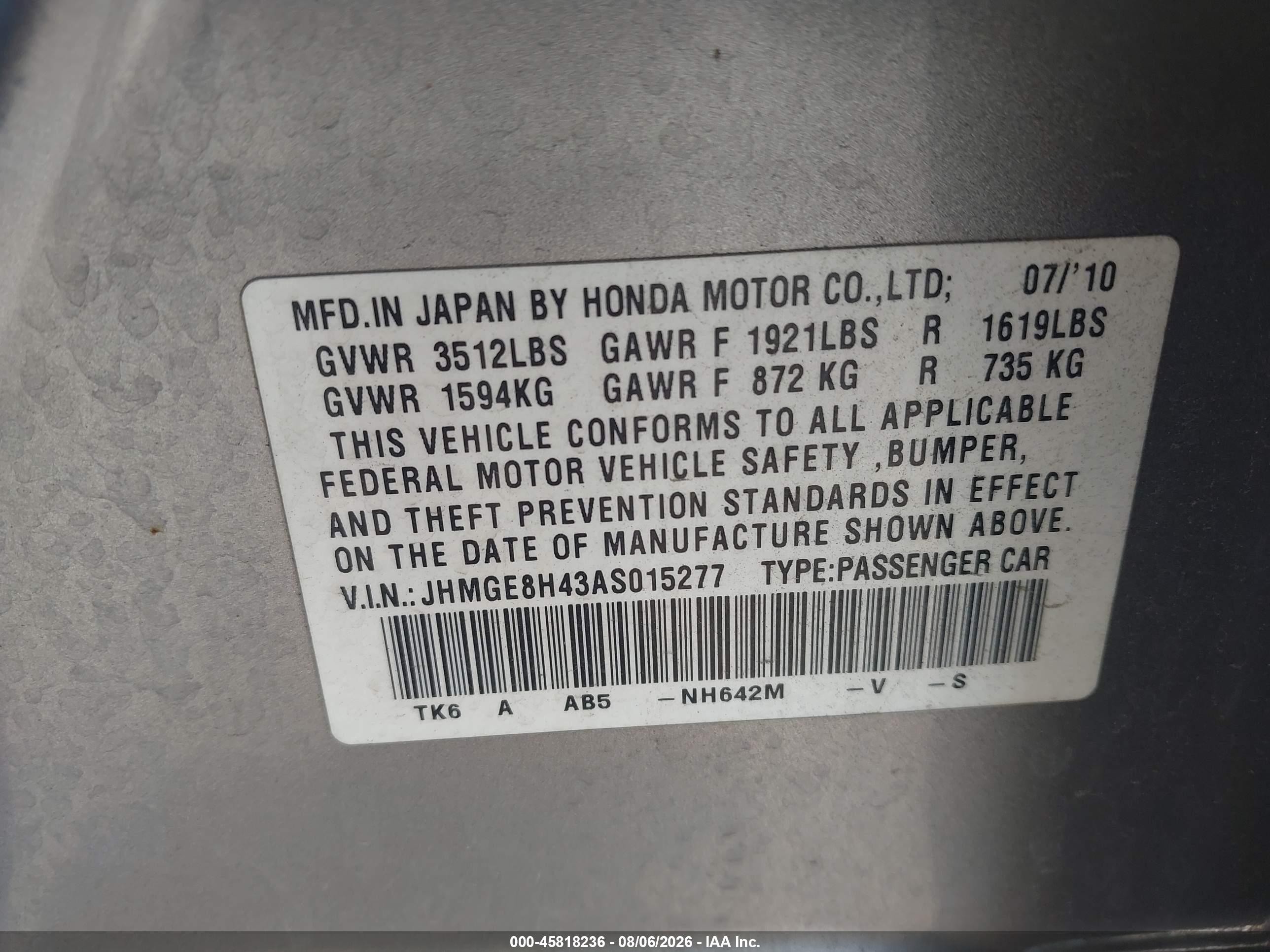 2010 Honda Fit Sport Silver vin: JHMGE8H43AS015277