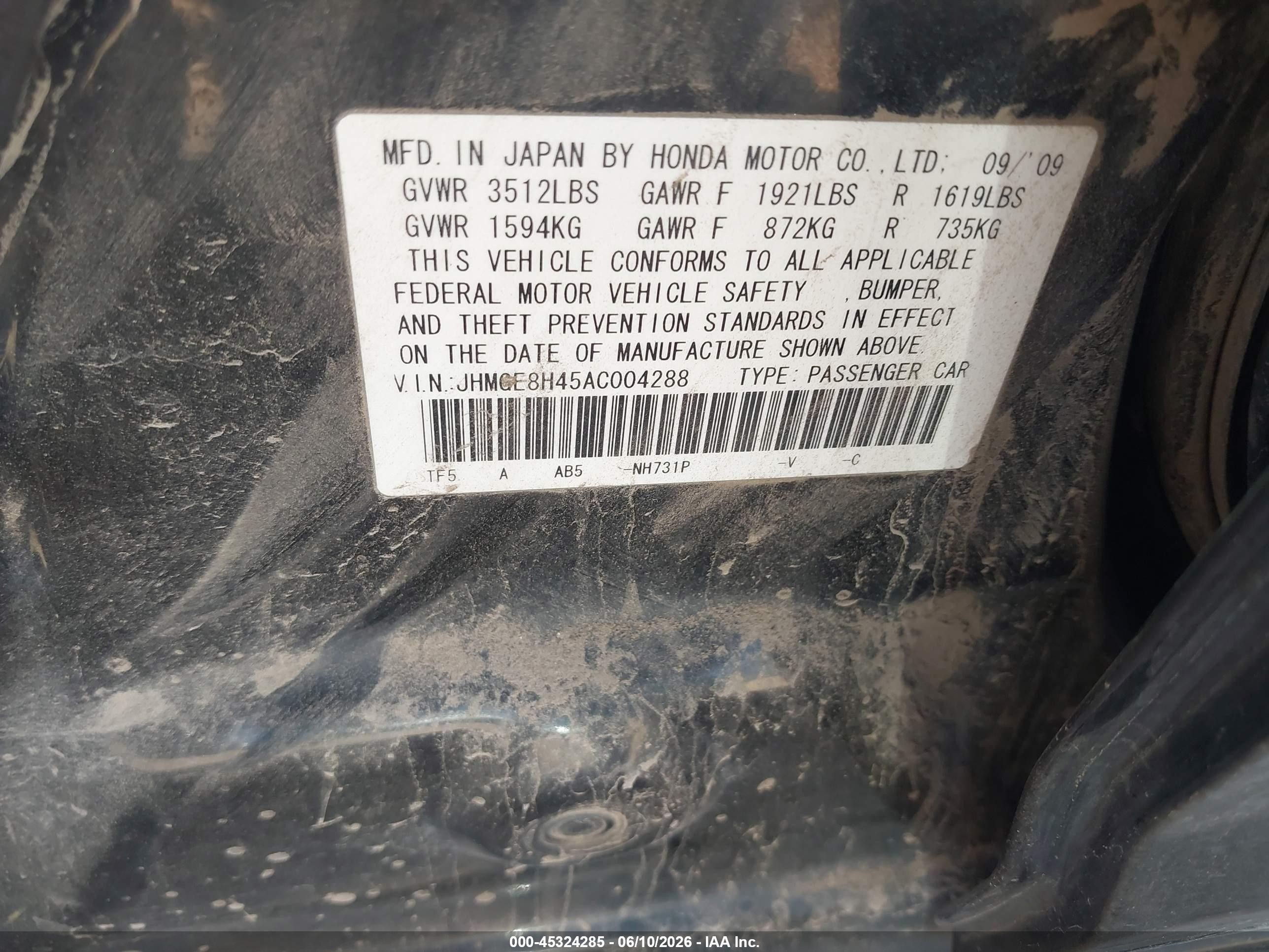 2010 Honda Fit Sport Black vin: JHMGE8H45AC004288