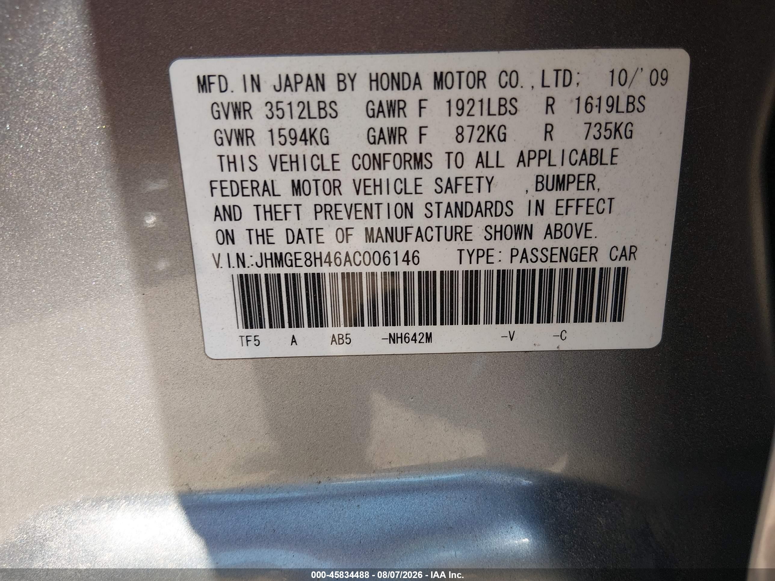 2010 Honda Fit Sport Silver vin: JHMGE8H46AC006146