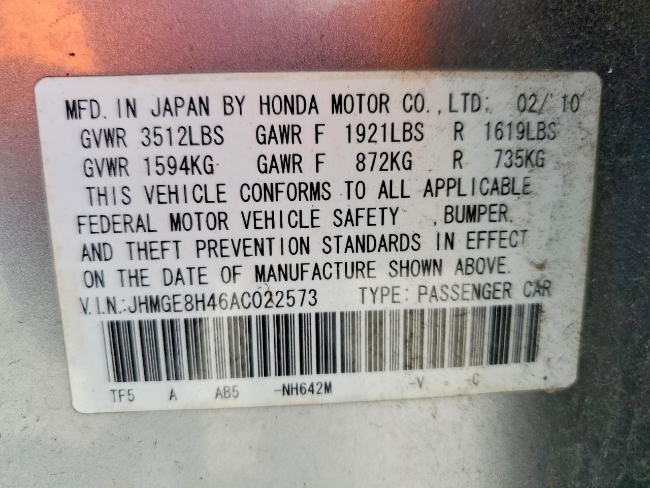 2010 Honda Fit Sport Silver vin: JHMGE8H46AC022573