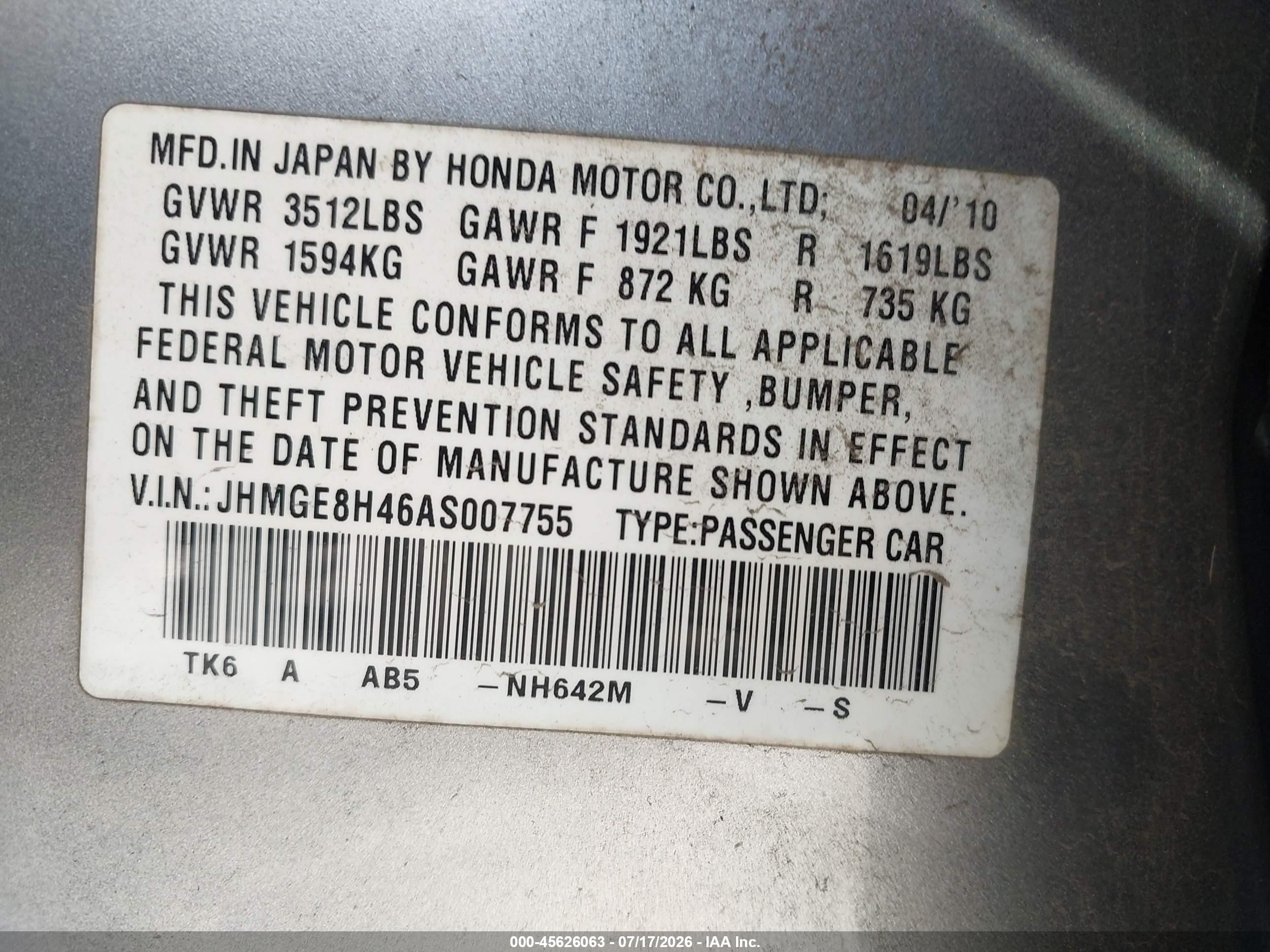 2010 Honda Fit Sport Silver vin: JHMGE8H46AS007755