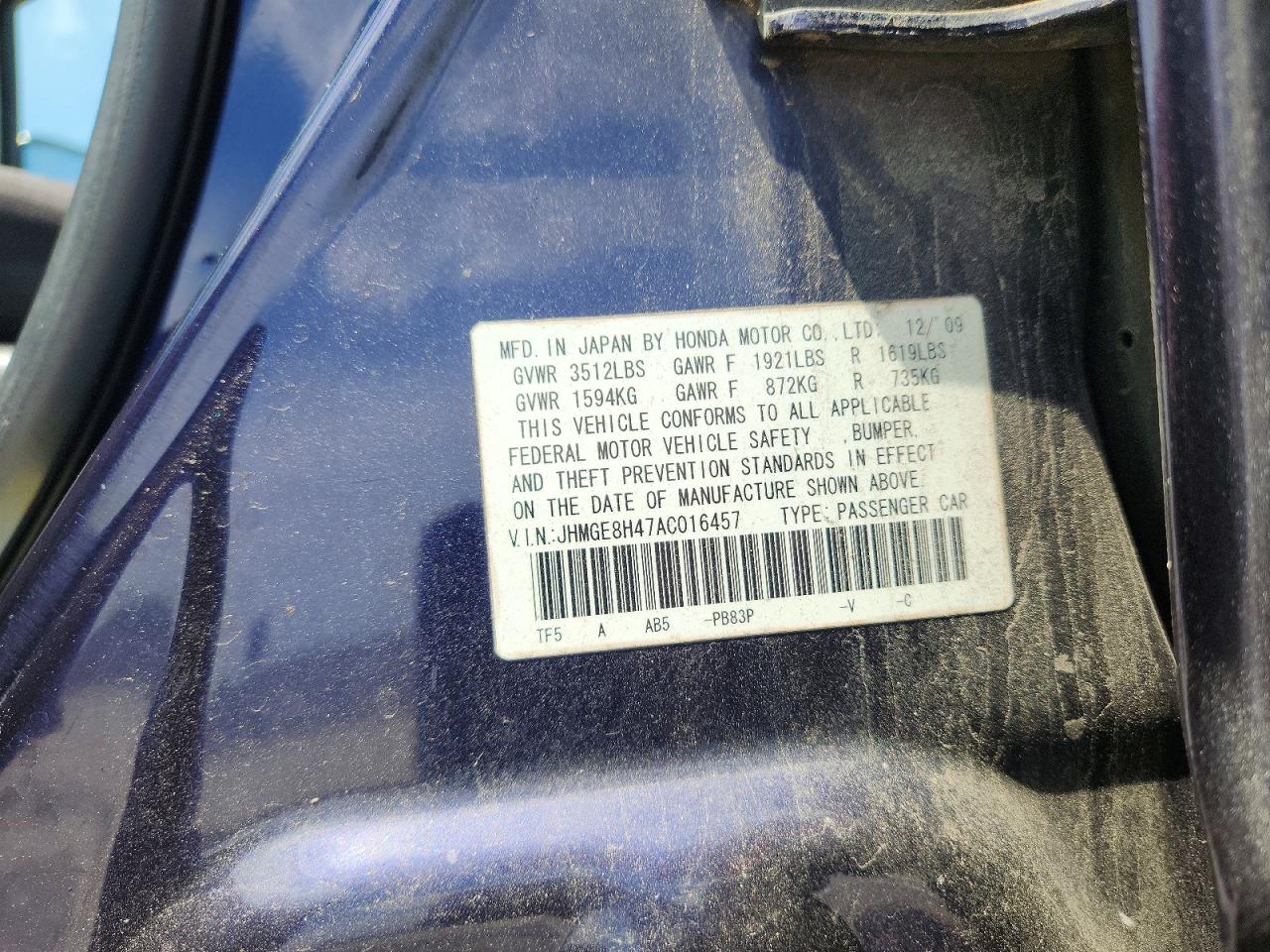 2010 Honda Fit Sport Purple vin: JHMGE8H47AC016457