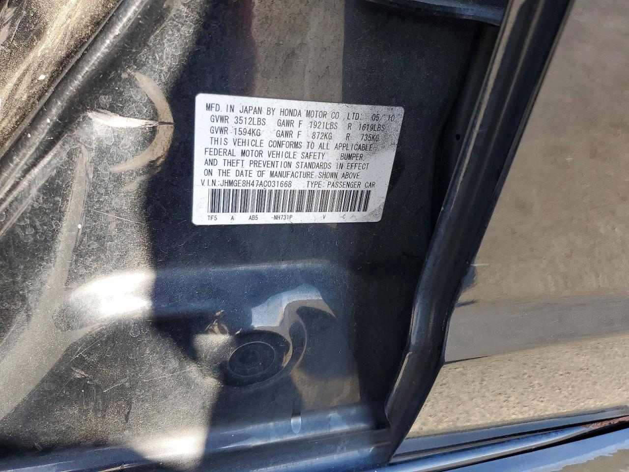 2010 Honda Fit Sport Черный vin: JHMGE8H47AC031668