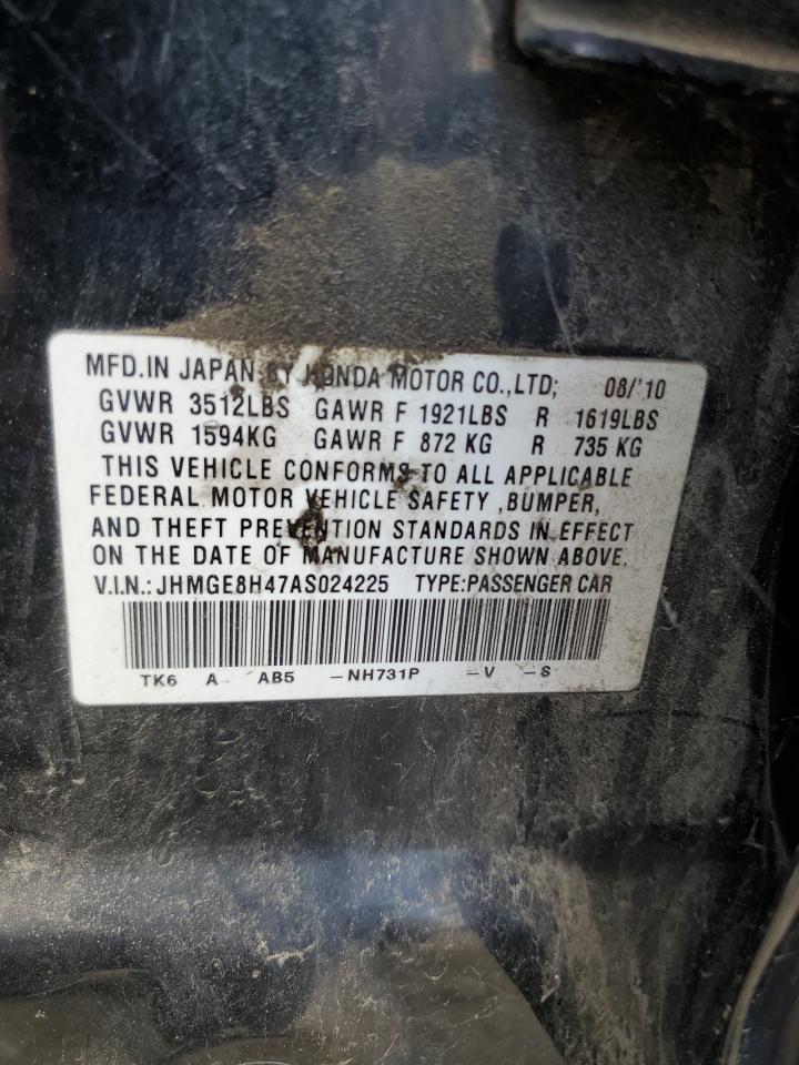 2010 Honda Fit Sport Black vin: JHMGE8H47AS024225
