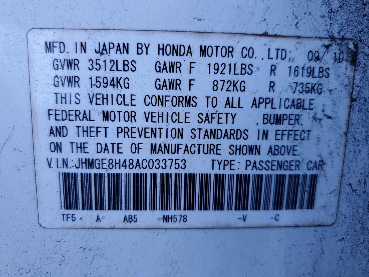 2010 Honda Fit Sport Белый vin: JHMGE8H48AC033753