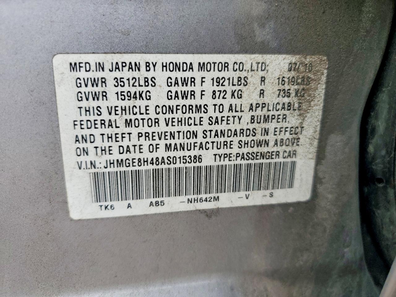 2010 Honda Fit Sport Silver vin: JHMGE8H48AS015386