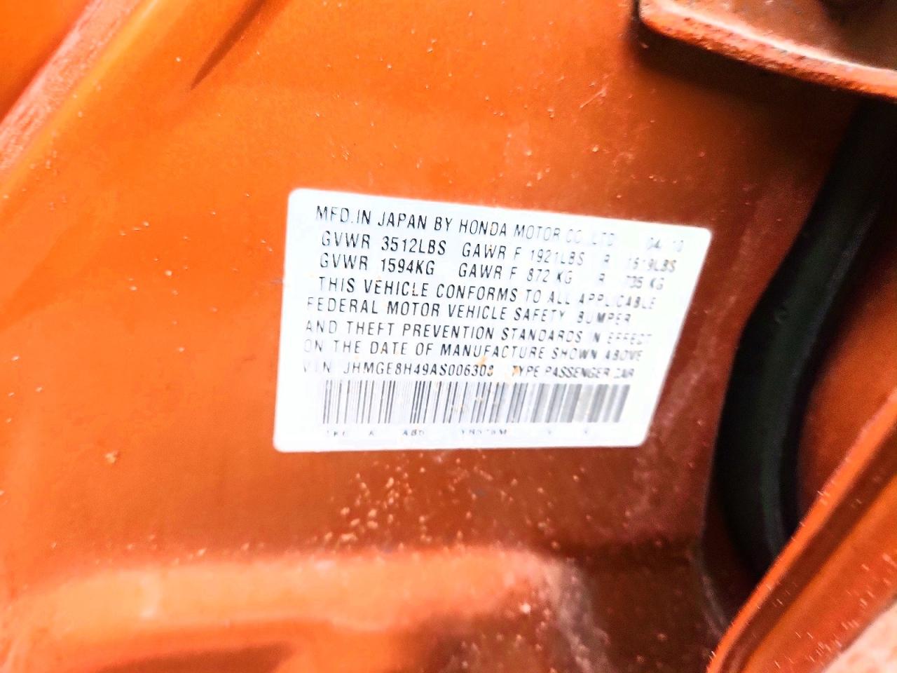 2010 Honda Fit Sport Orange vin: JHMGE8H49AS006308
