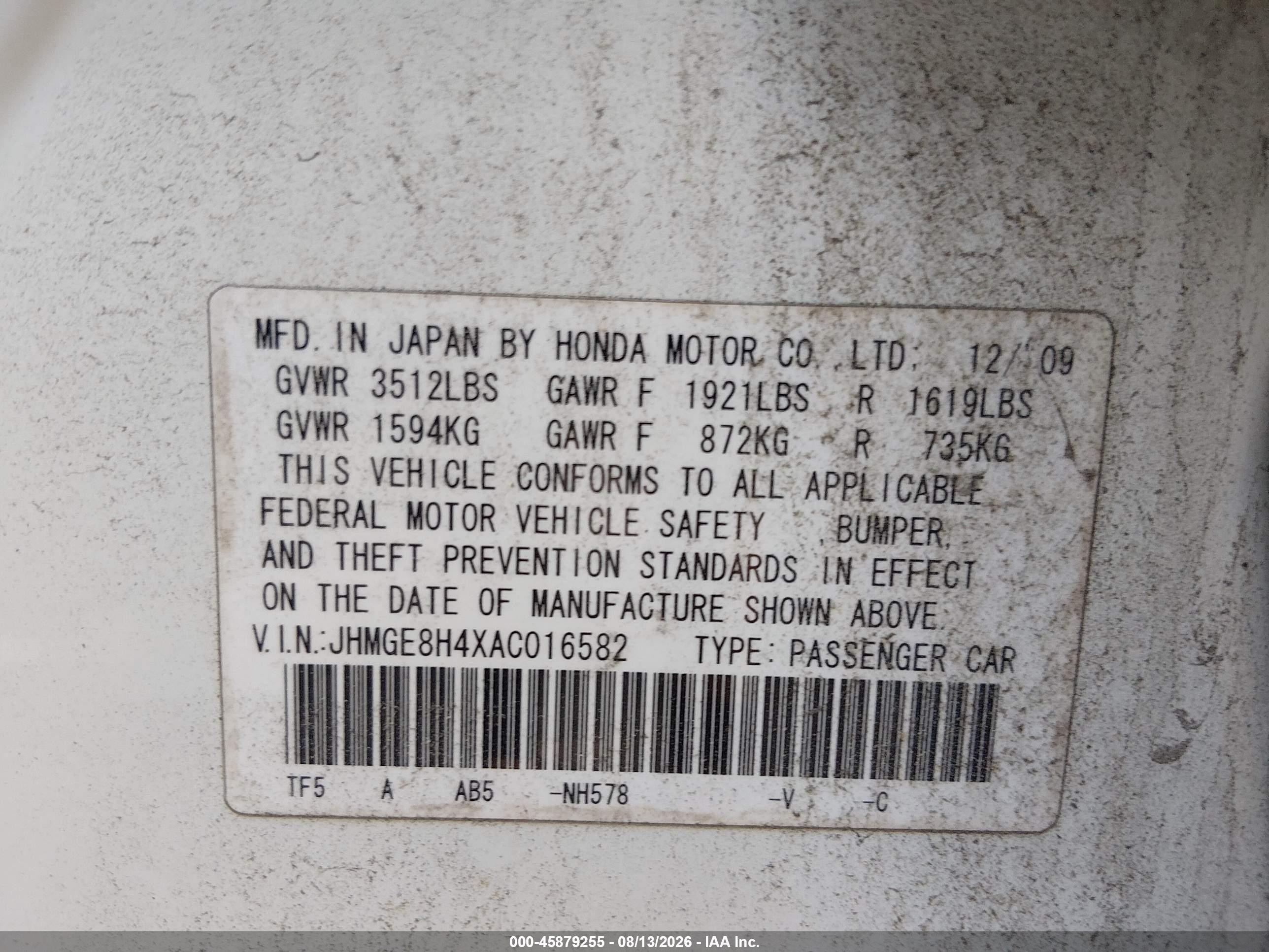 2010 Honda Fit Sport White vin: JHMGE8H4XAC016582
