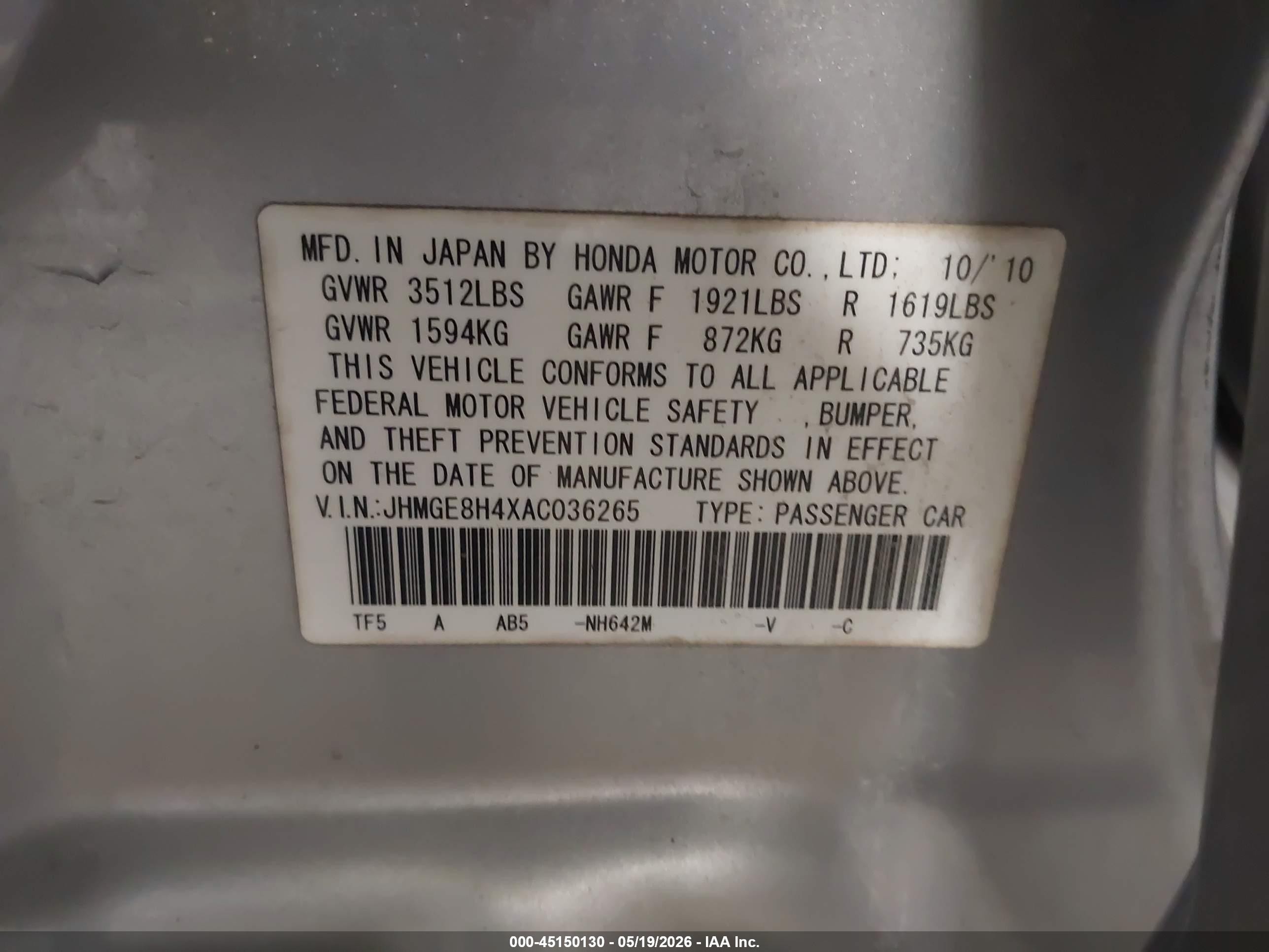 2010 Honda Fit Sport Silver vin: JHMGE8H4XAC036265