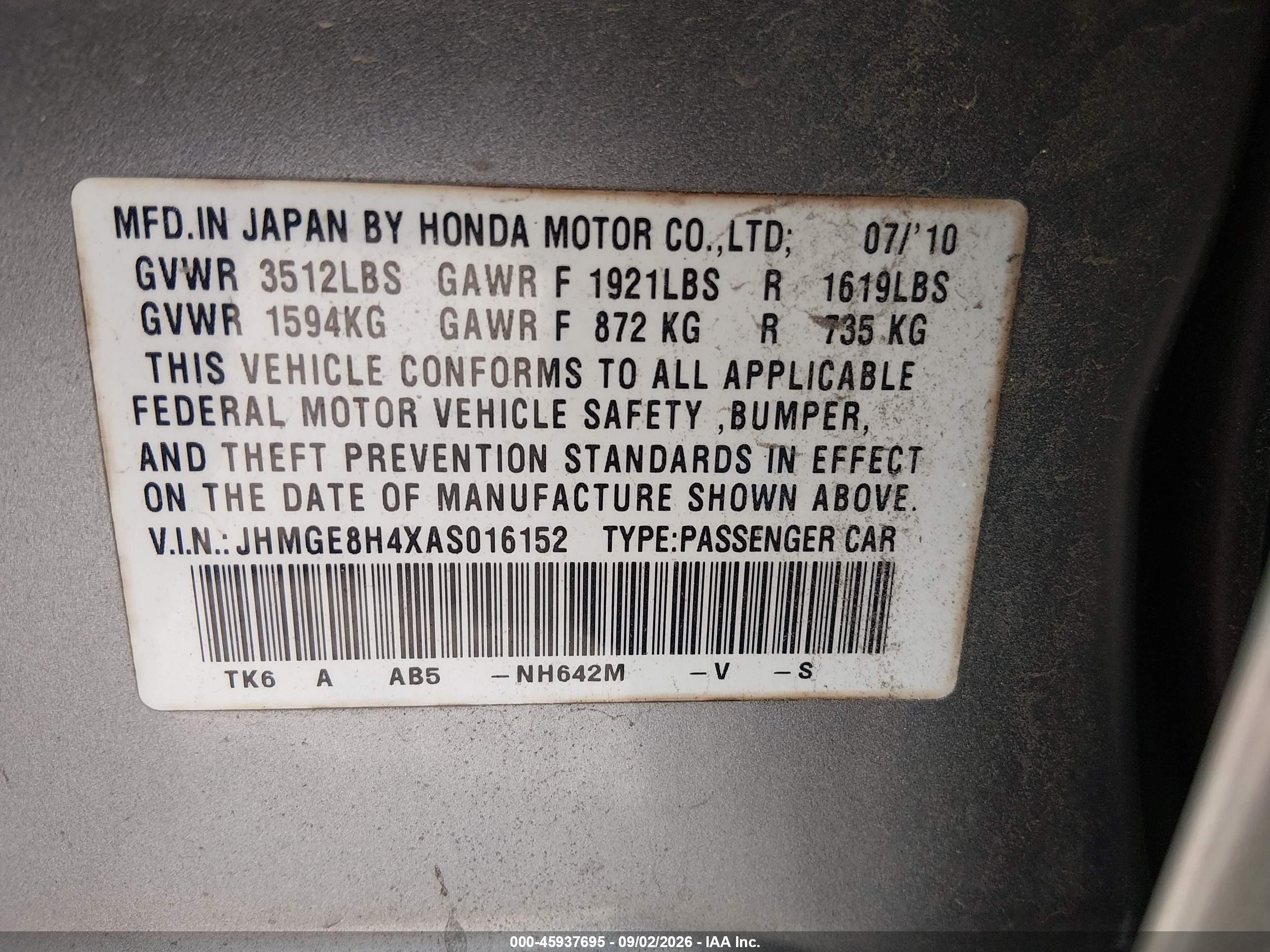 2010 Honda Fit Sport Gray vin: JHMGE8H4XAS016152