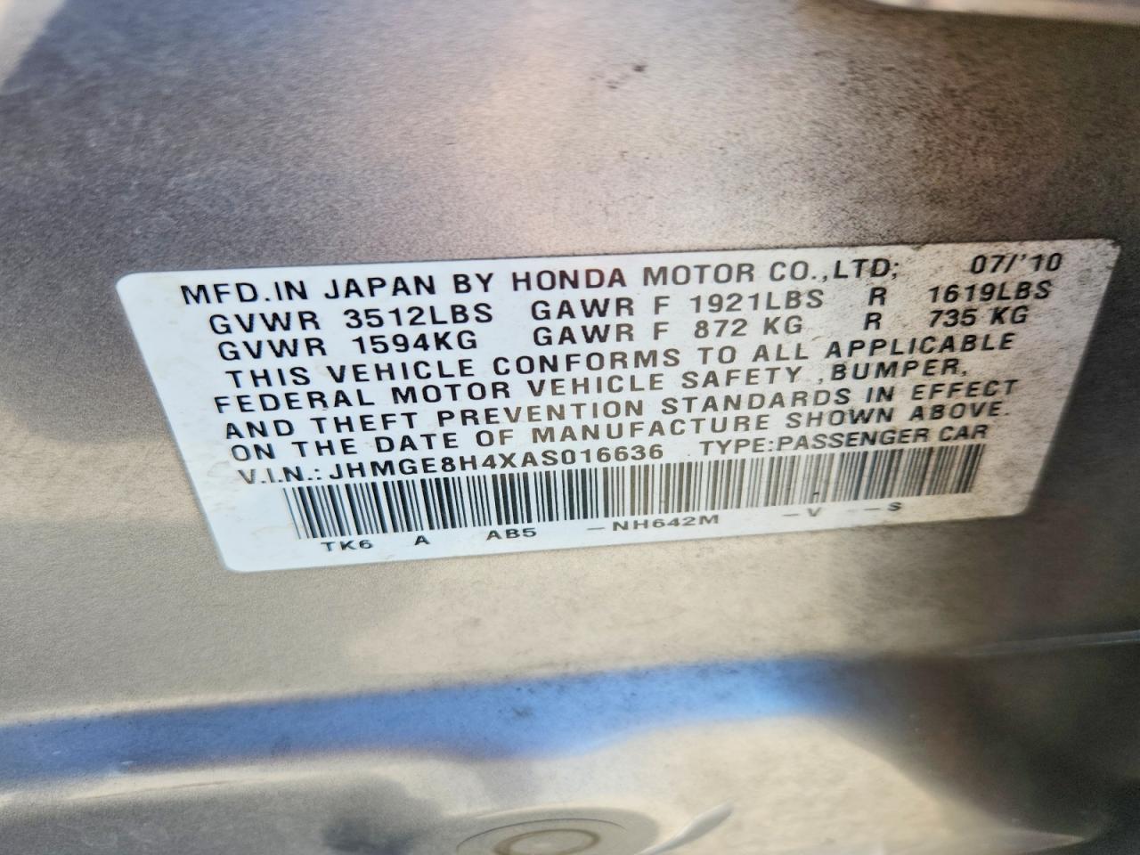 2010 Honda Fit Sport Silver vin: JHMGE8H4XAS016636