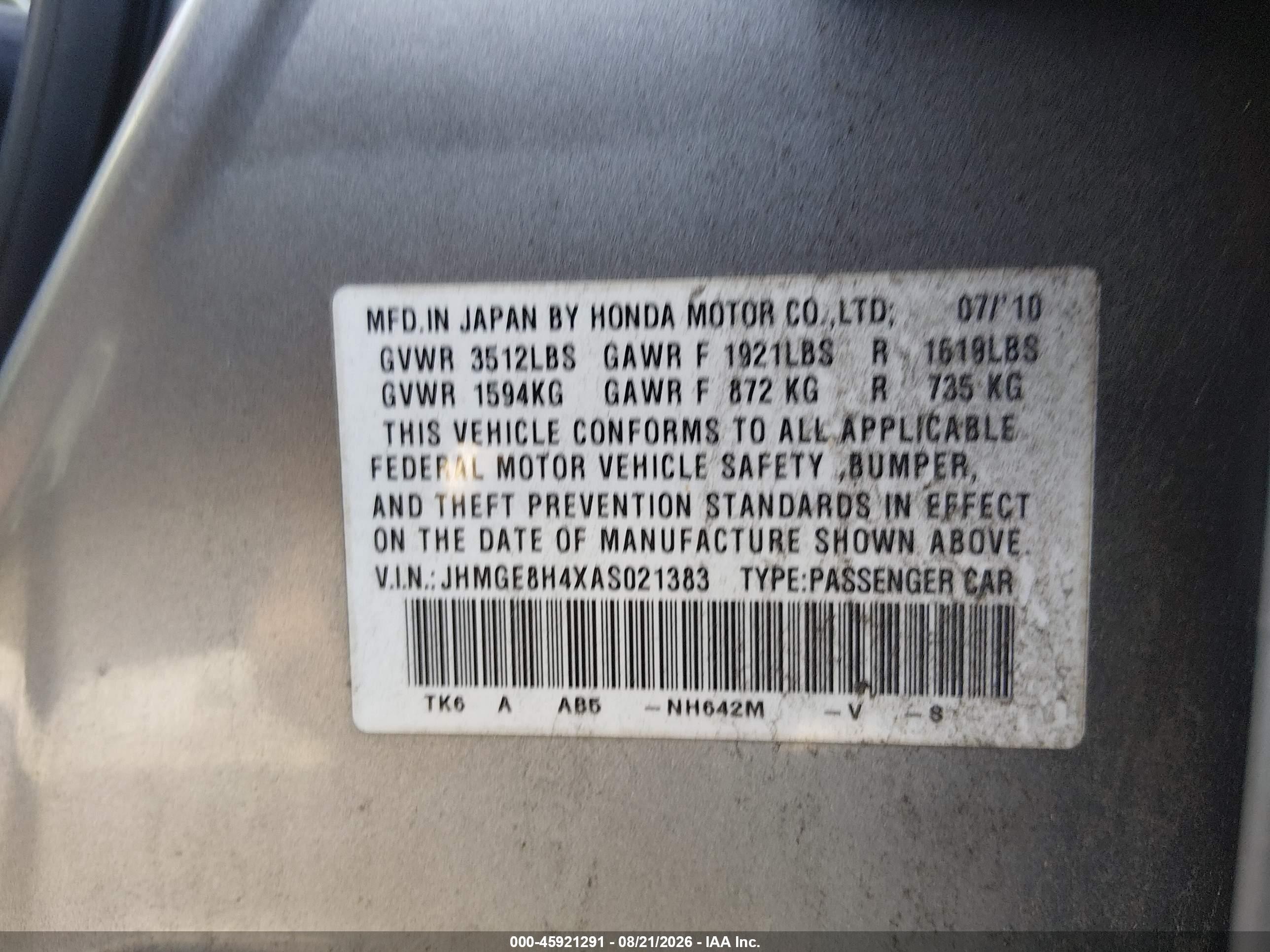 2010 Honda Fit Sport Silver vin: JHMGE8H4XAS021383