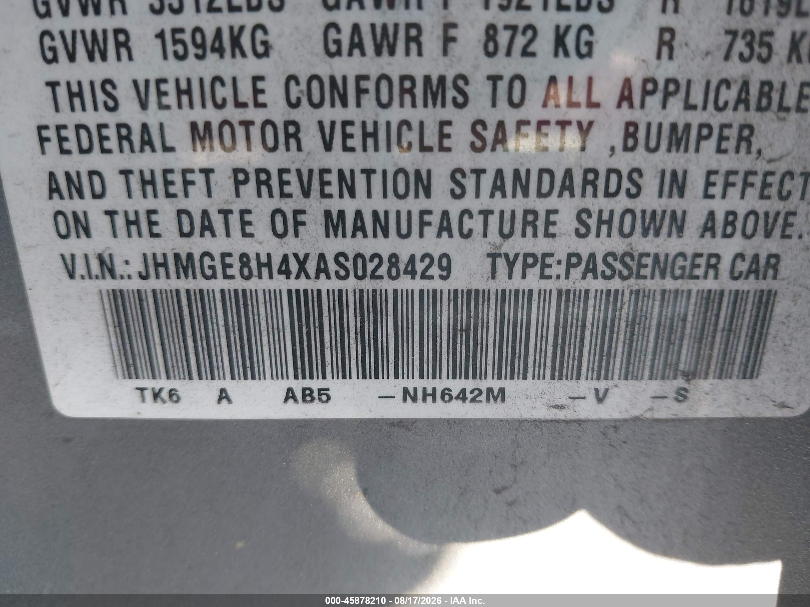2010 Honda Fit Sport Gray vin: JHMGE8H4XAS028429
