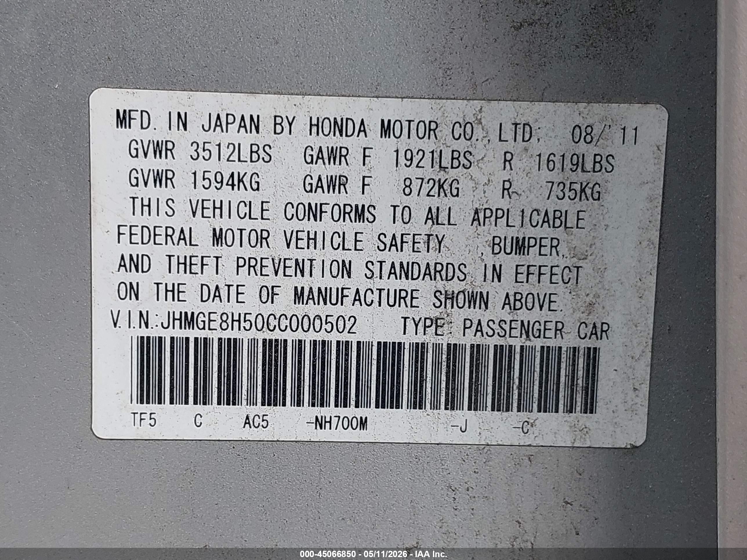 2012 Honda Fit Sport Silver vin: JHMGE8H50CC000502