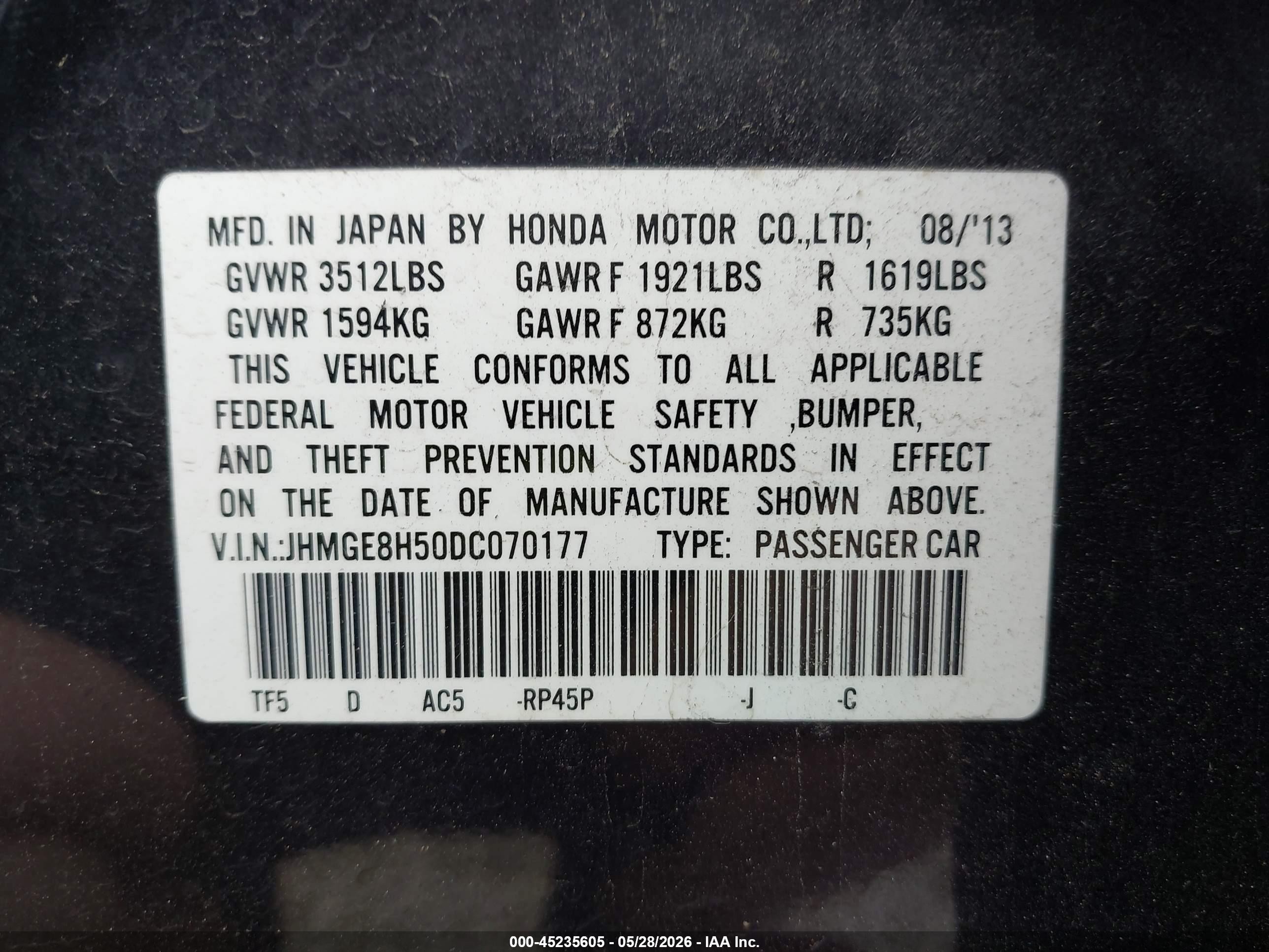 2013 Honda Fit Sport Черный vin: JHMGE8H50DC070177