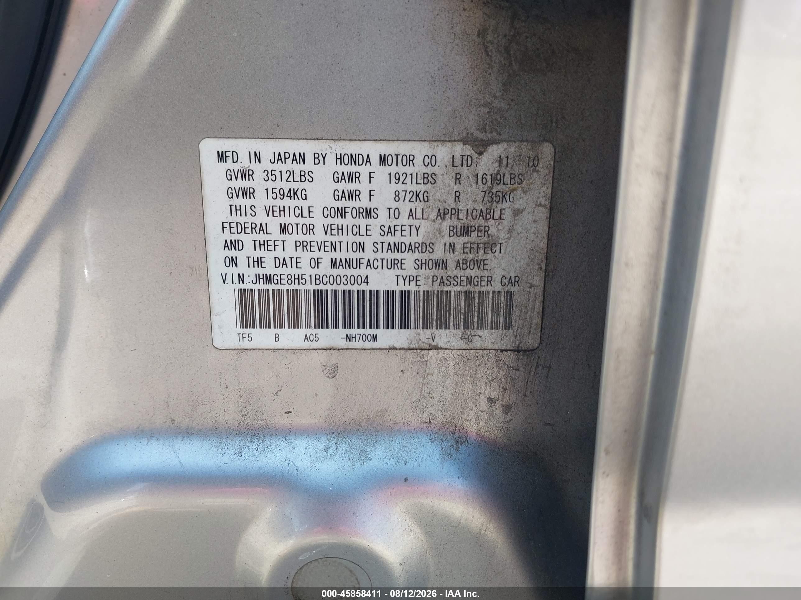 2011 Honda Fit Sport Silver vin: JHMGE8H51BC003004