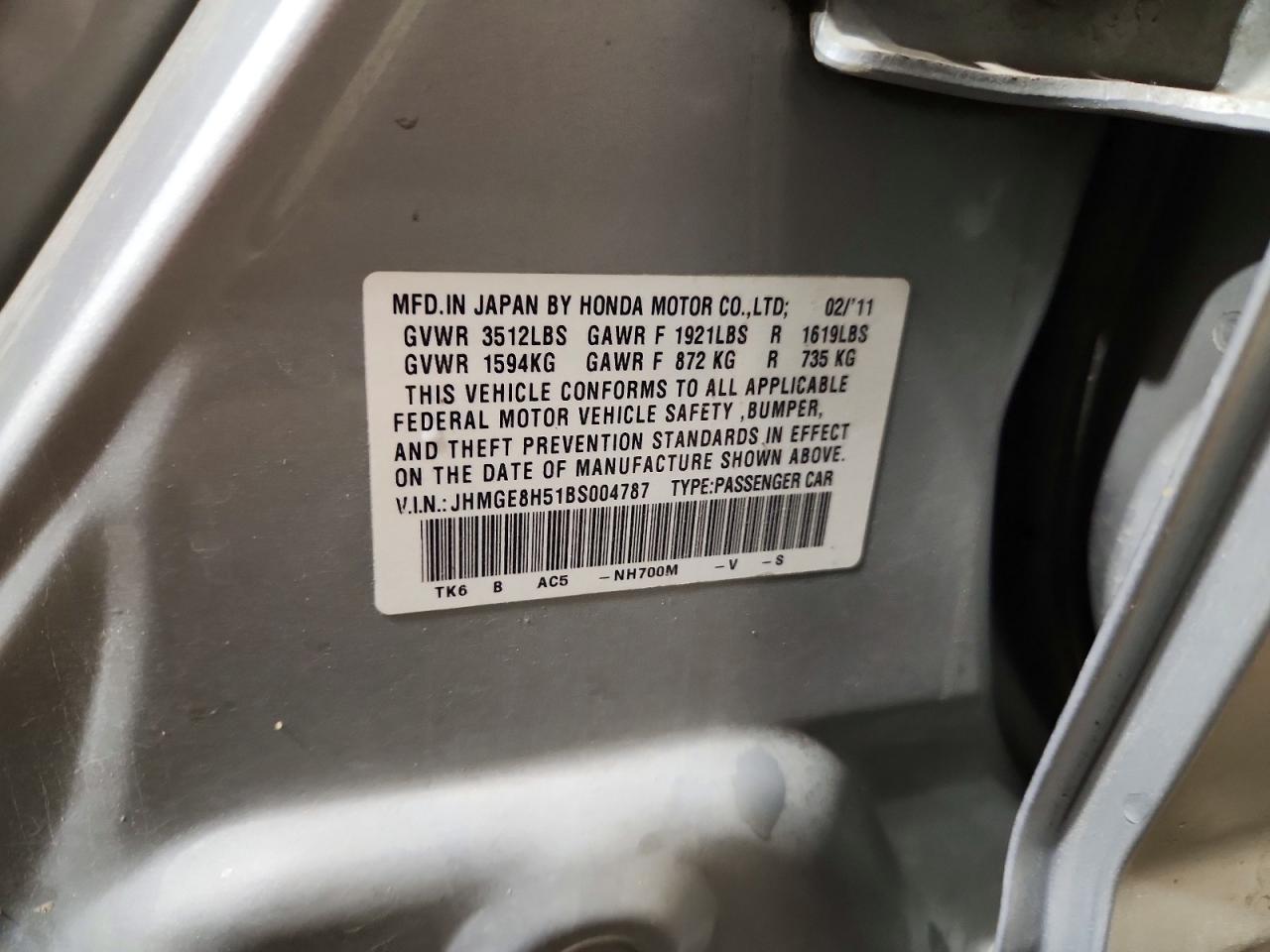 2011 Honda Fit Sport Silver vin: JHMGE8H51BS004787