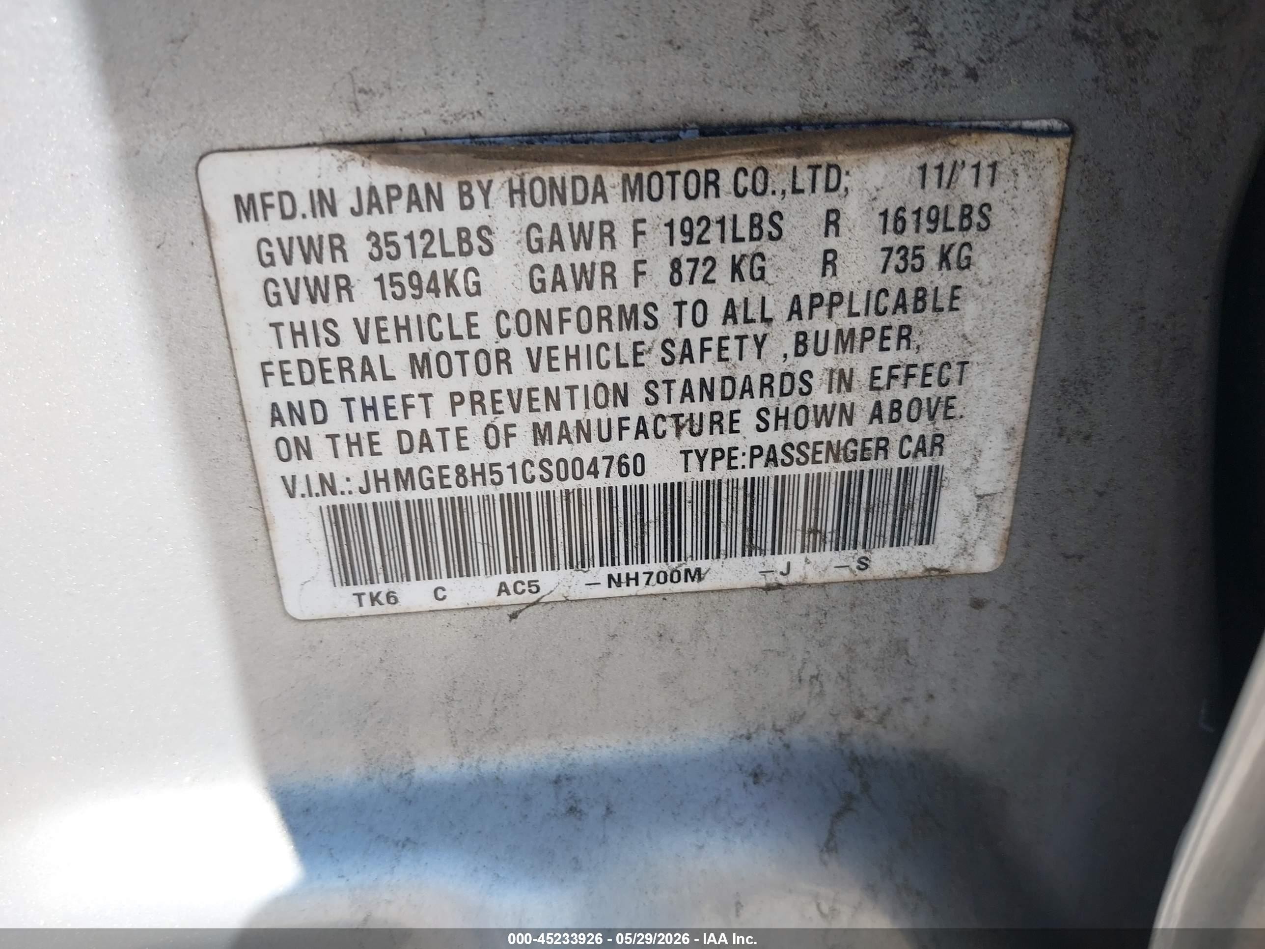 2012 Honda Fit Sport Silver vin: JHMGE8H51CS004760