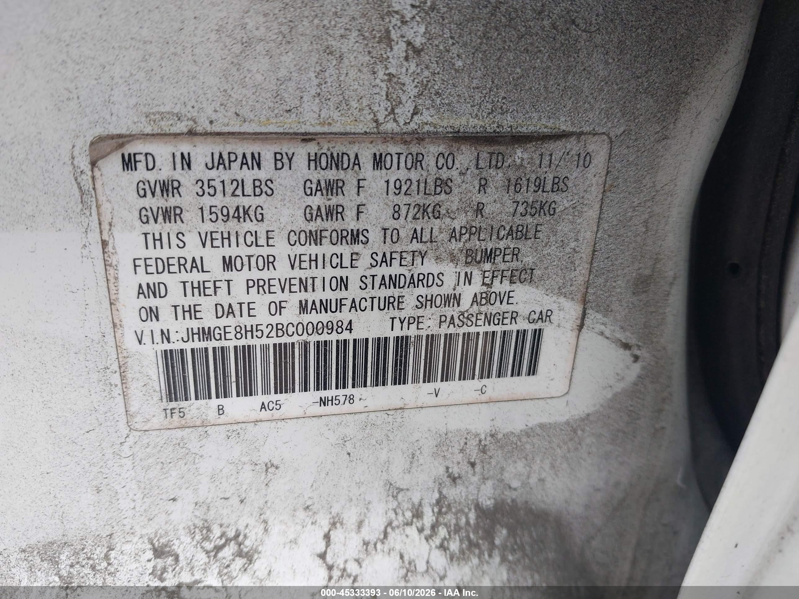 2011 Honda Fit Sport White vin: JHMGE8H52BC000984