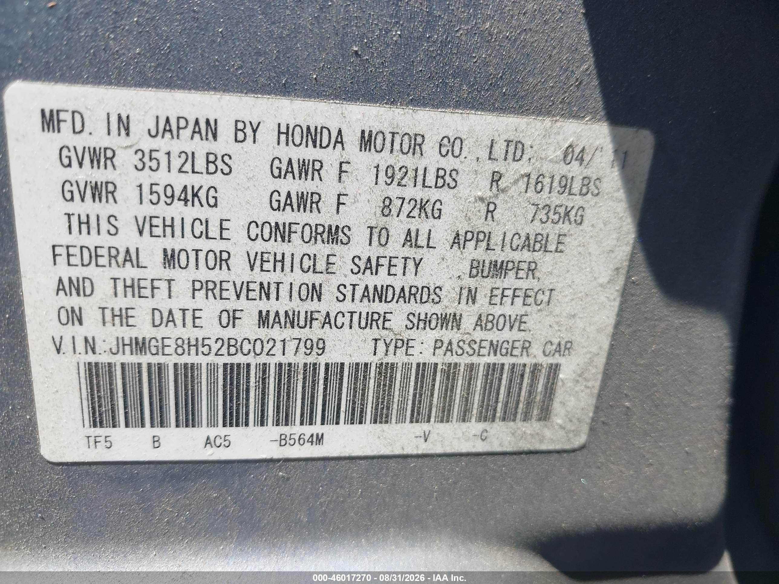 2011 Honda Fit Sport Silver vin: JHMGE8H52BC021799