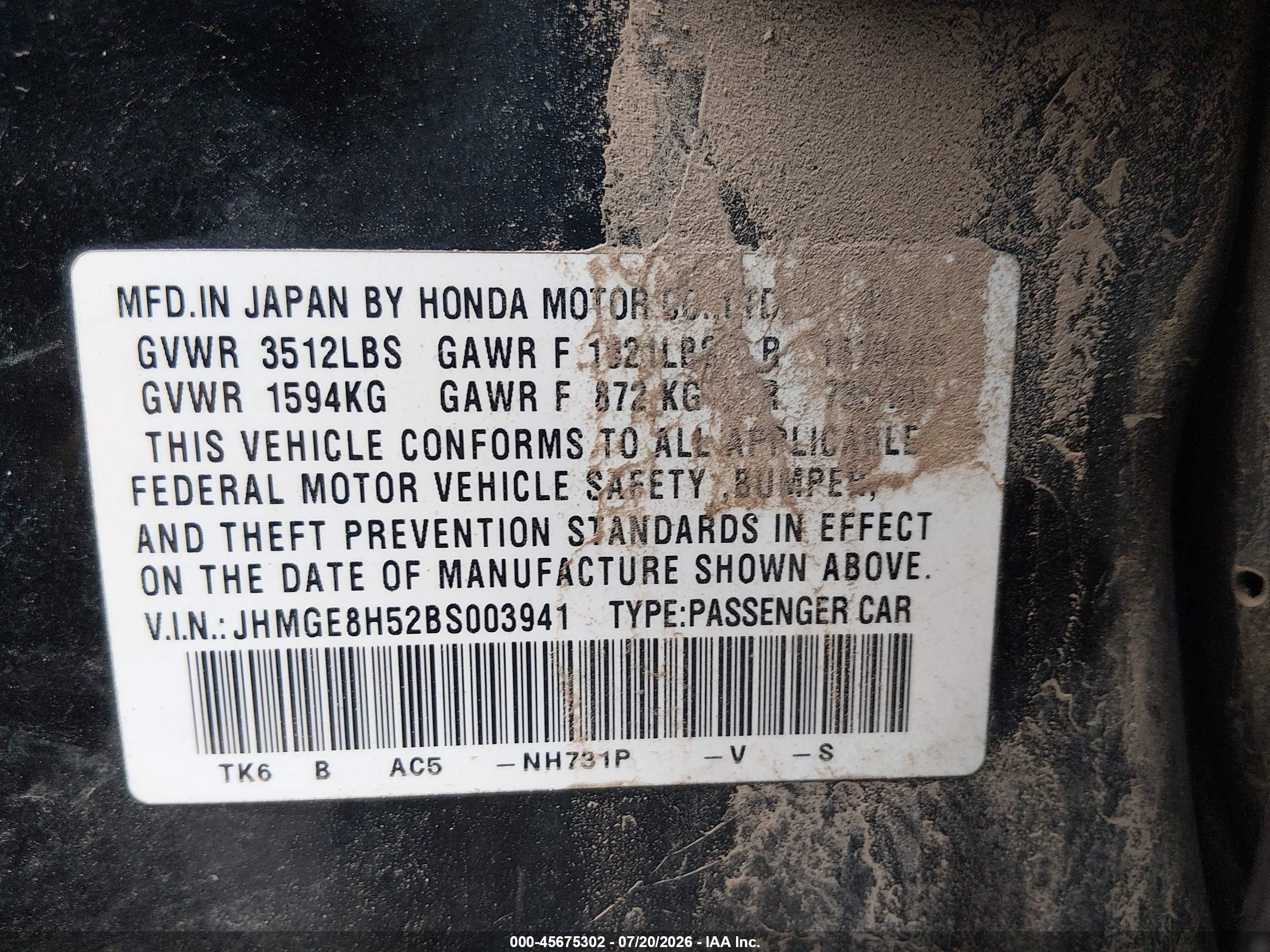 2011 Honda Fit Sport Black vin: JHMGE8H52BS003941