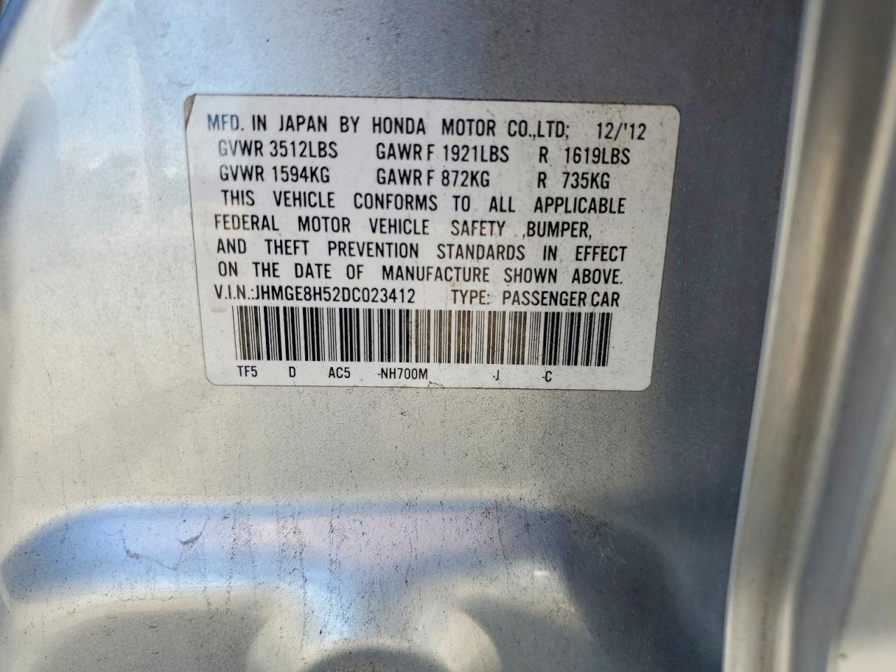 2013 Honda Fit Sport Silver vin: JHMGE8H52DC023412