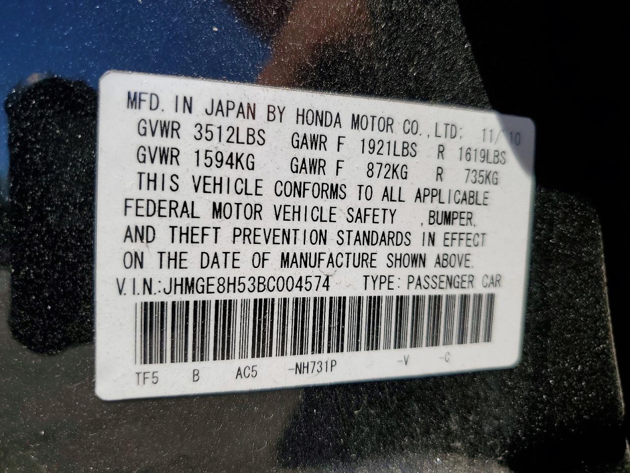 2011 Honda Fit Sport Black vin: JHMGE8H53BC004574