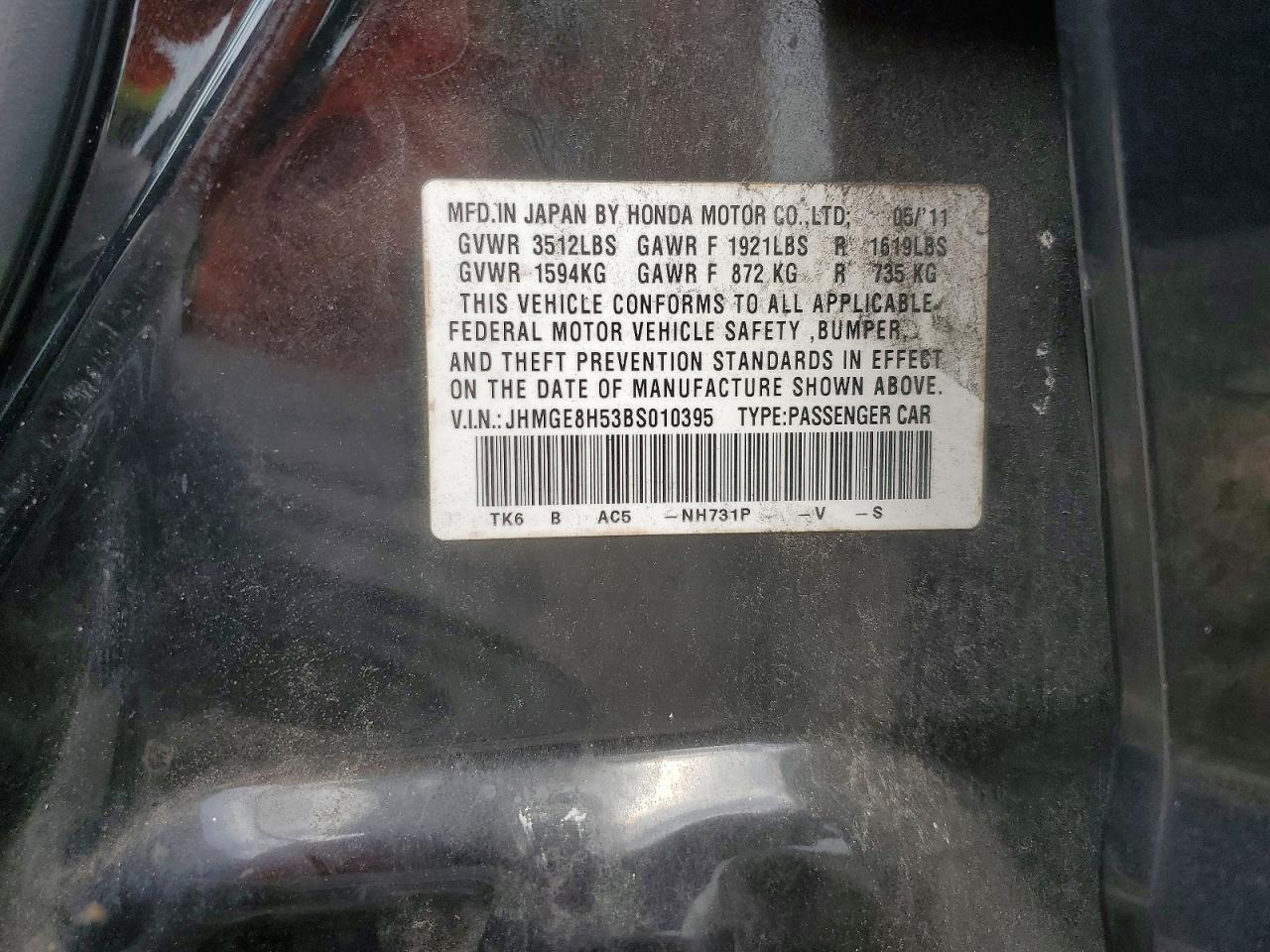 2011 Honda Fit Sport Black vin: JHMGE8H53BS010395