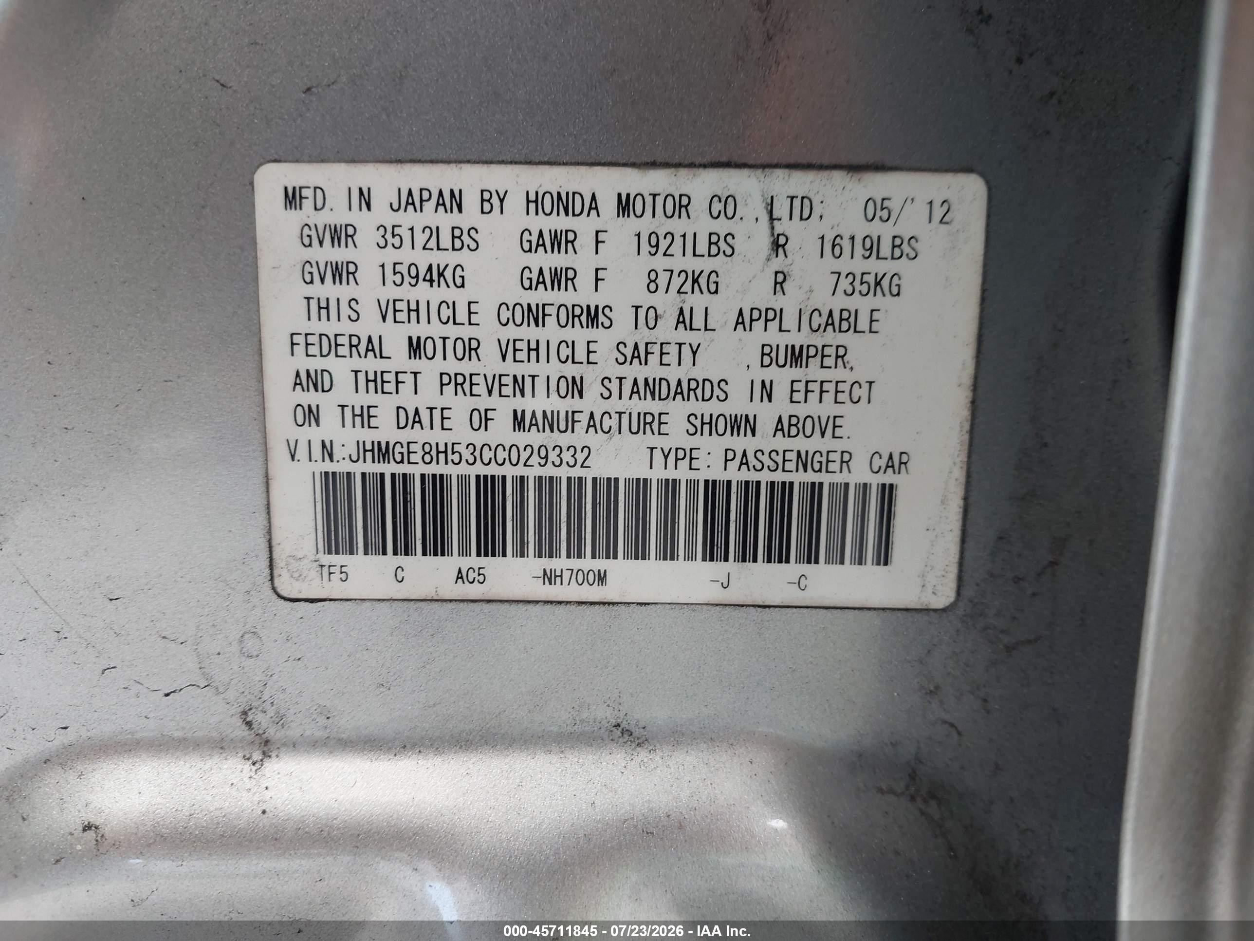 2012 Honda Fit Sport Silver vin: JHMGE8H53CC029332