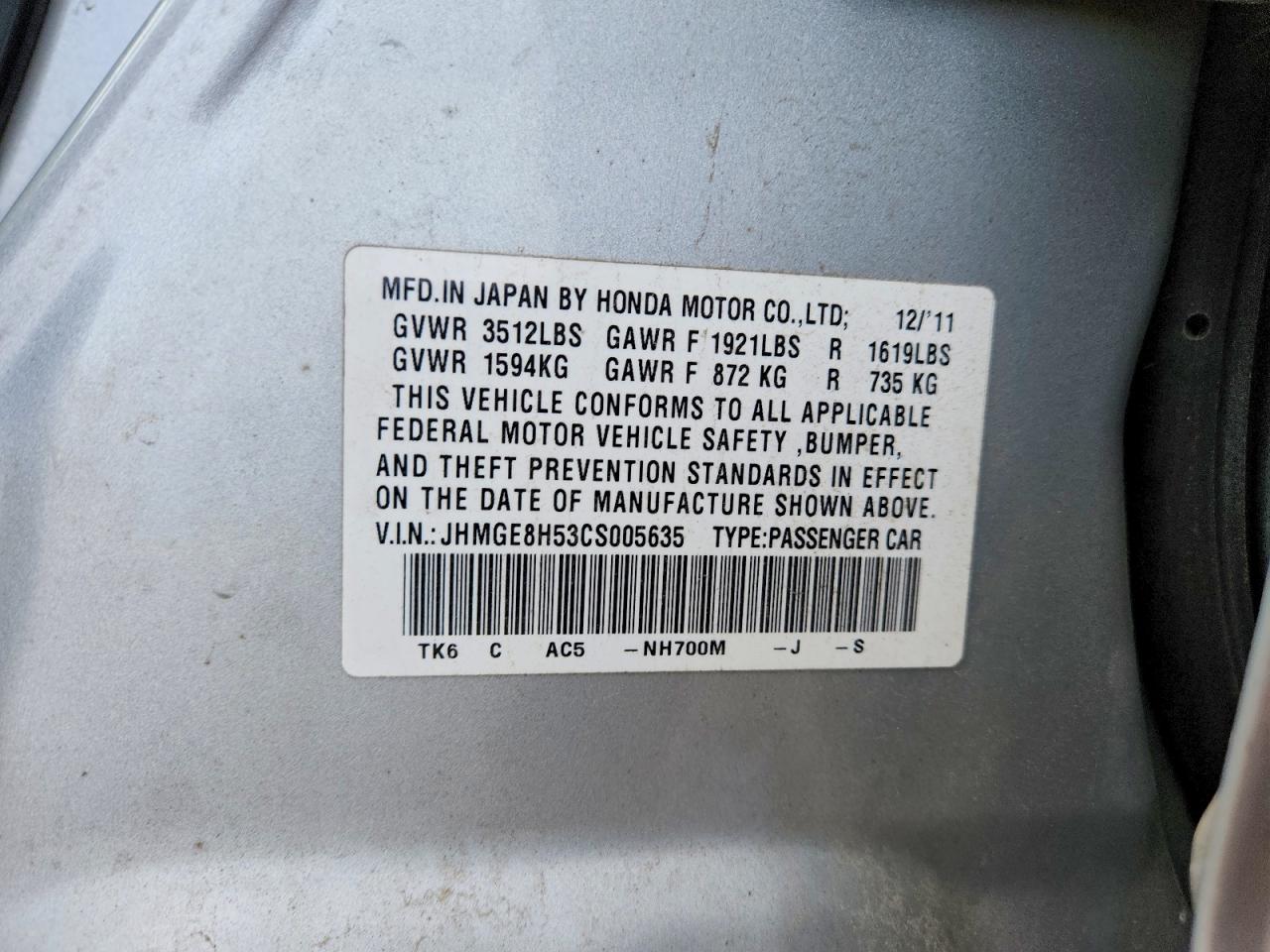 2012 Honda Fit Sport Silver vin: JHMGE8H53CS005635