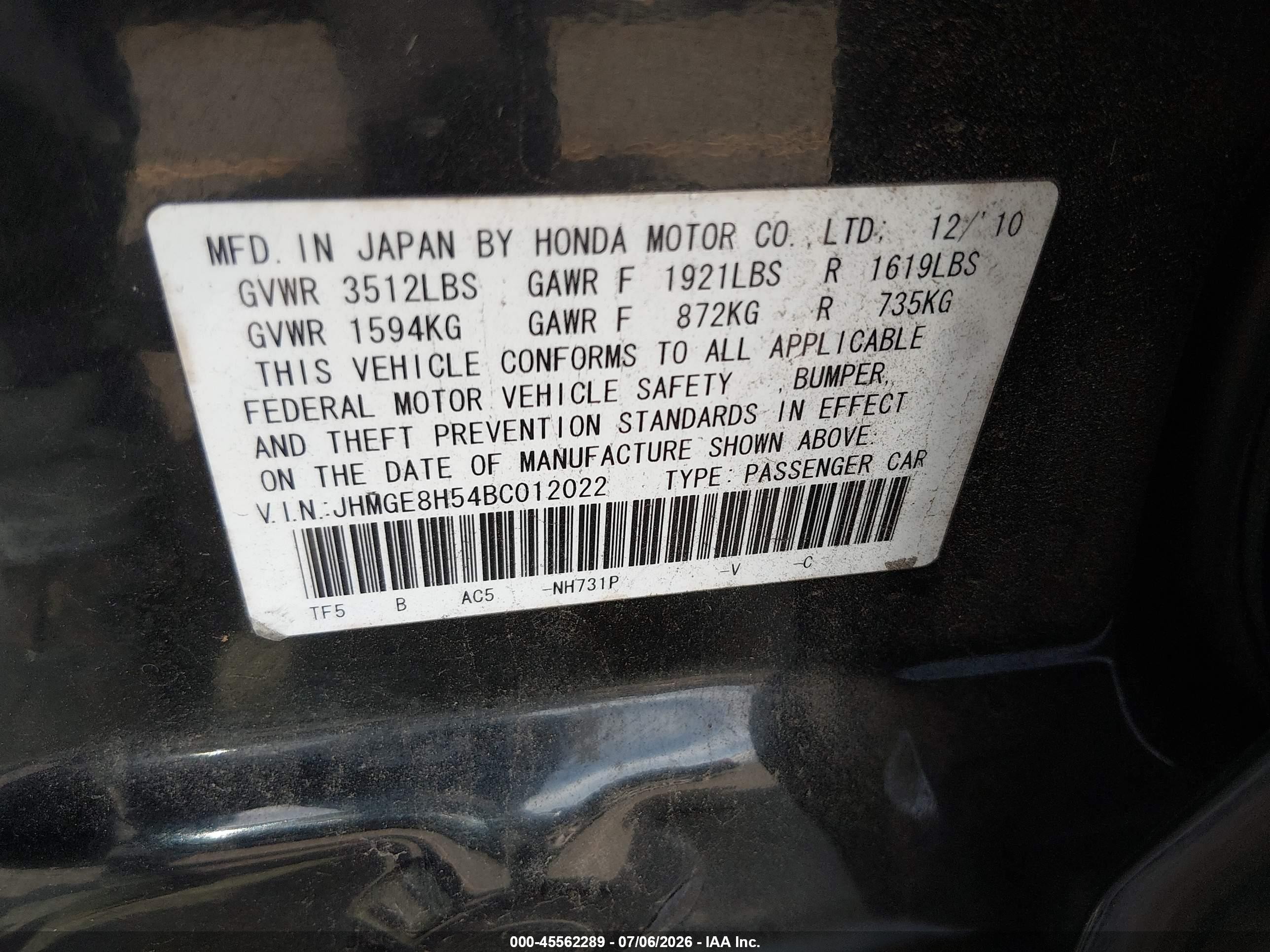 2011 Honda Fit Sport Черный vin: JHMGE8H54BC012022