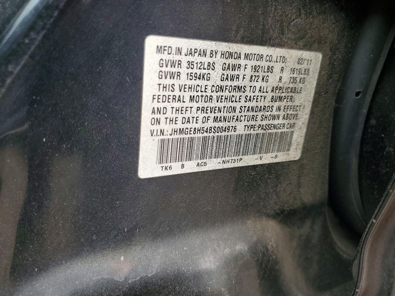 2011 Honda Fit Sport Черный vin: JHMGE8H54BS004976