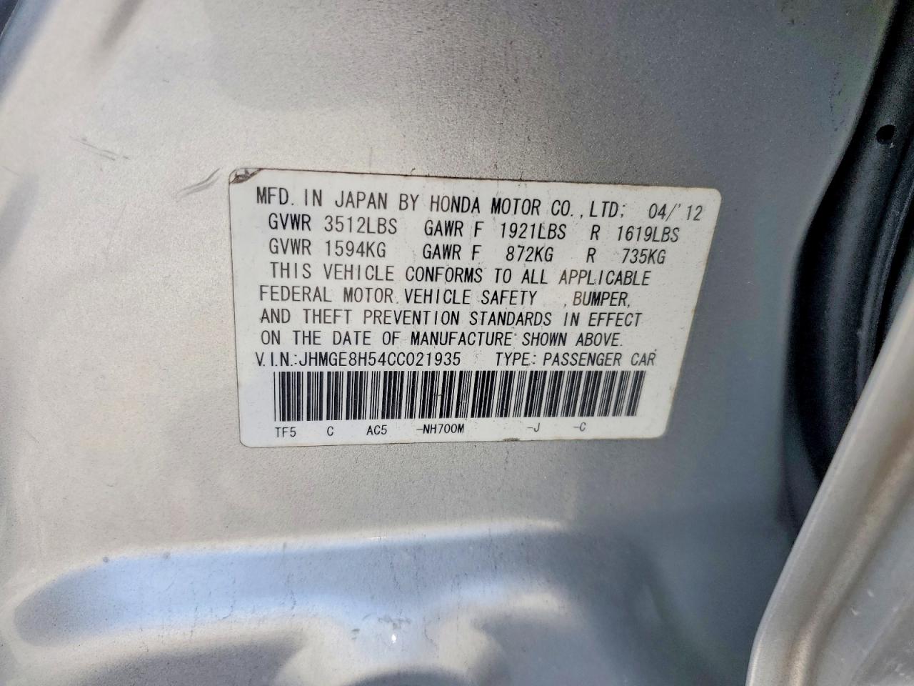 2012 Honda Fit Sport Silver vin: JHMGE8H54CC021935