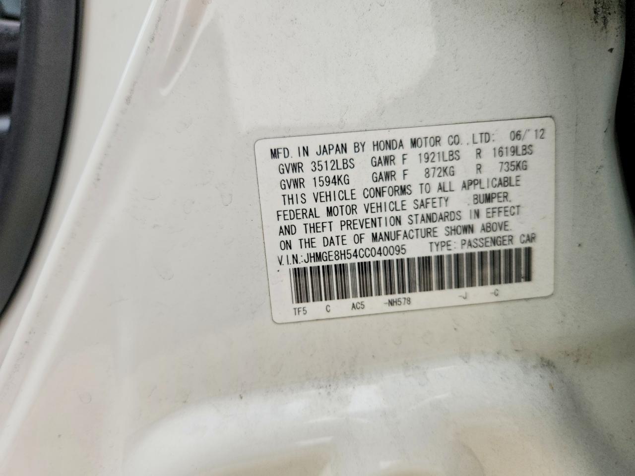 2012 Honda Fit Sport White vin: JHMGE8H54CC040095