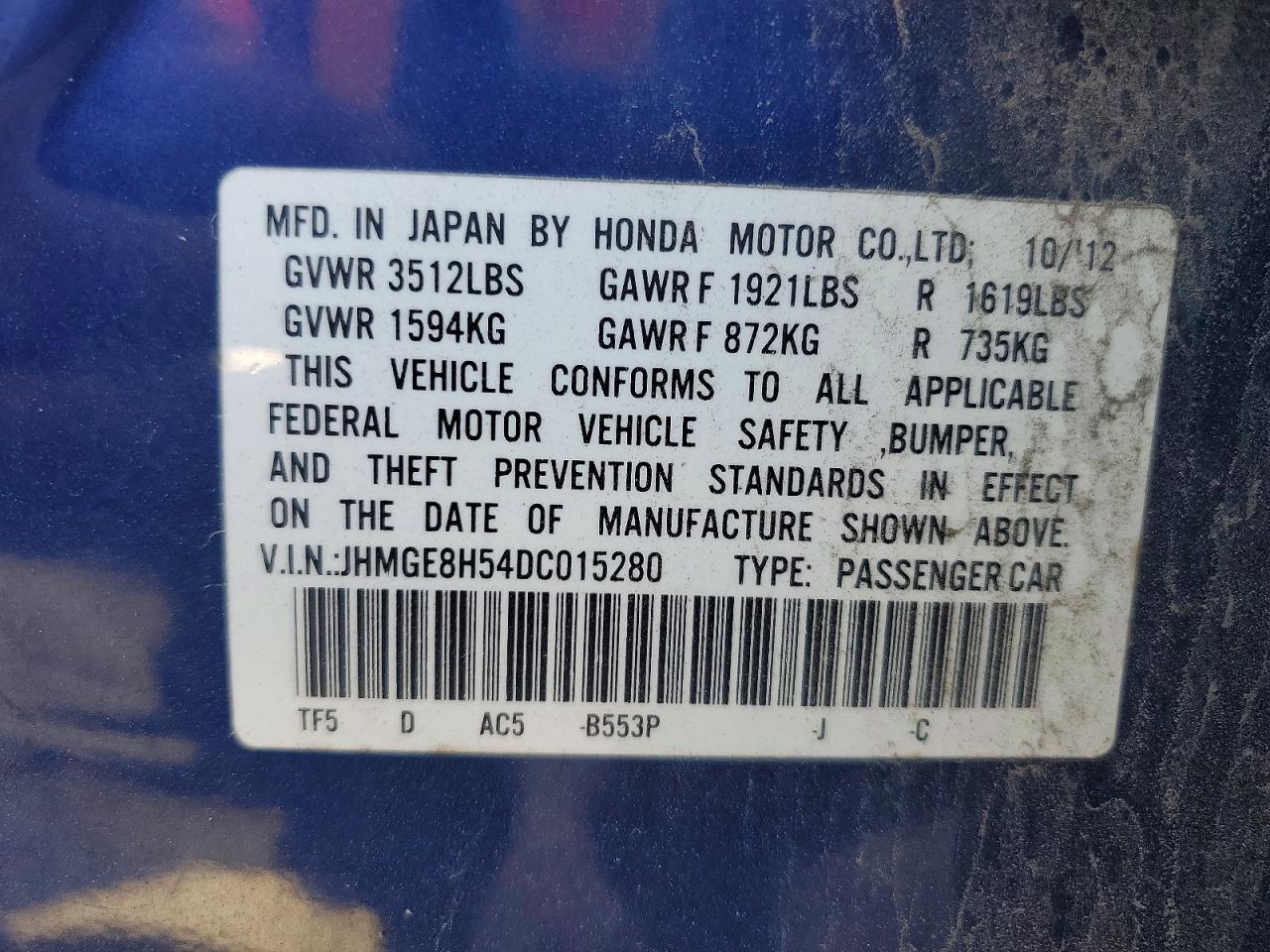 2013 Honda Fit Sport Blue vin: JHMGE8H54DC015280