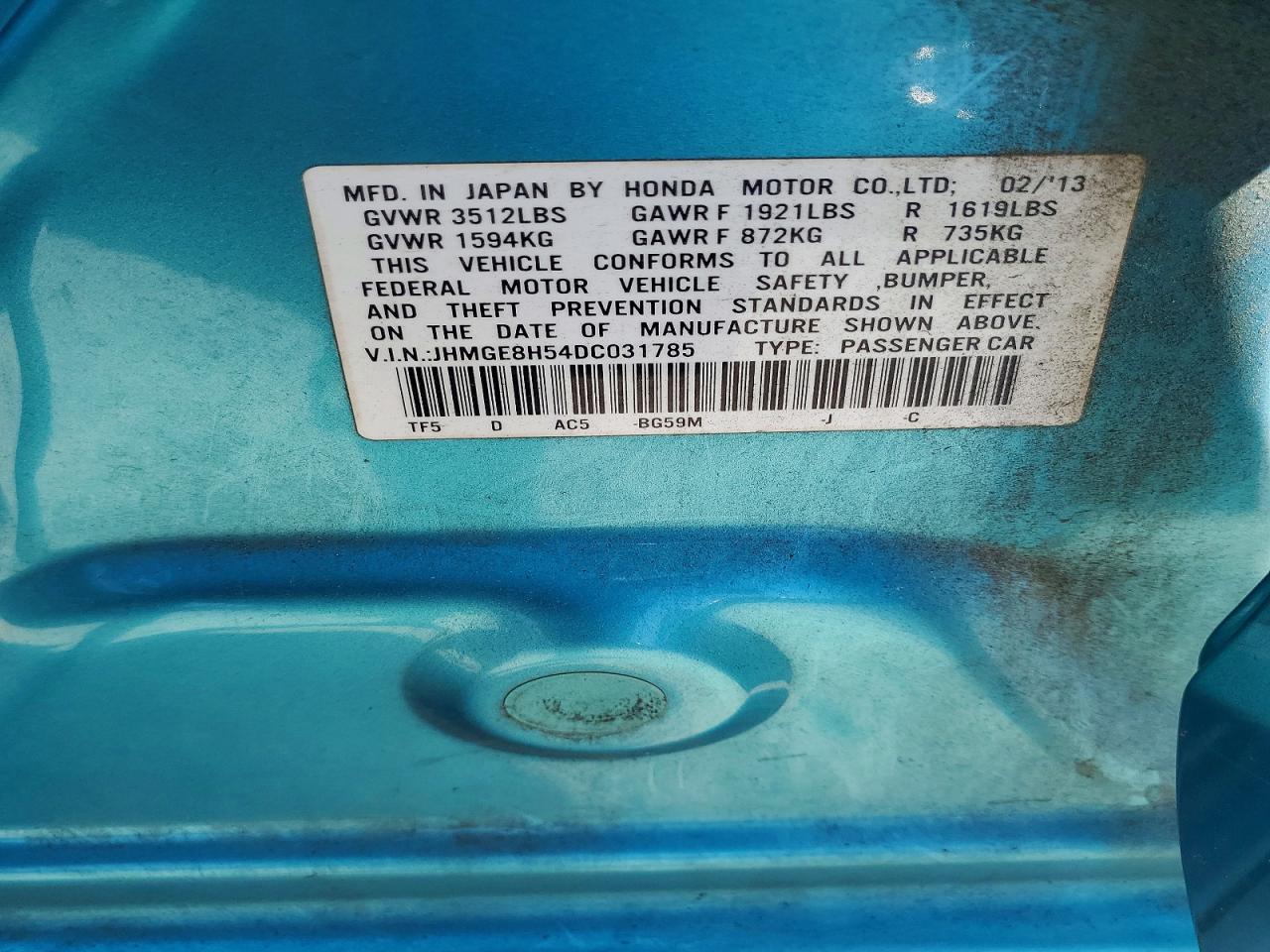 2013 Honda Fit Sport Blue vin: JHMGE8H54DC031785