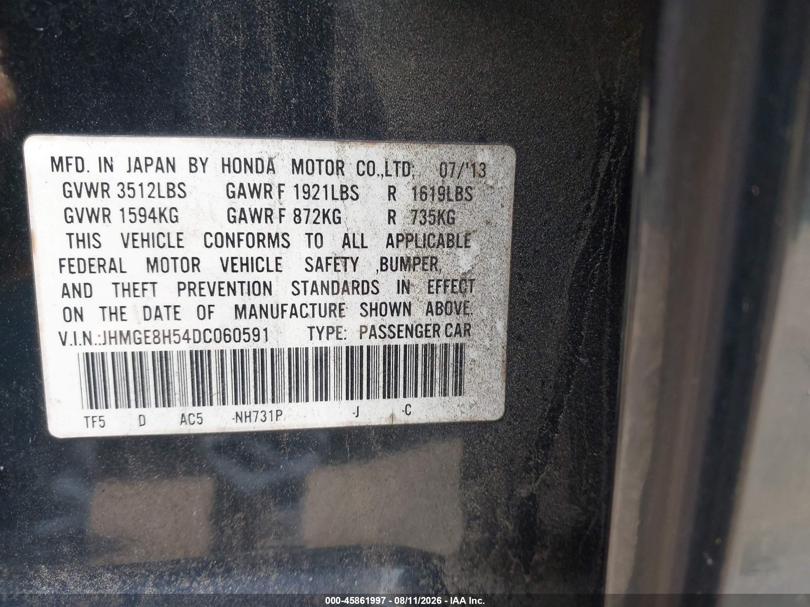 2013 Honda Fit Sport Black vin: JHMGE8H54DC060591