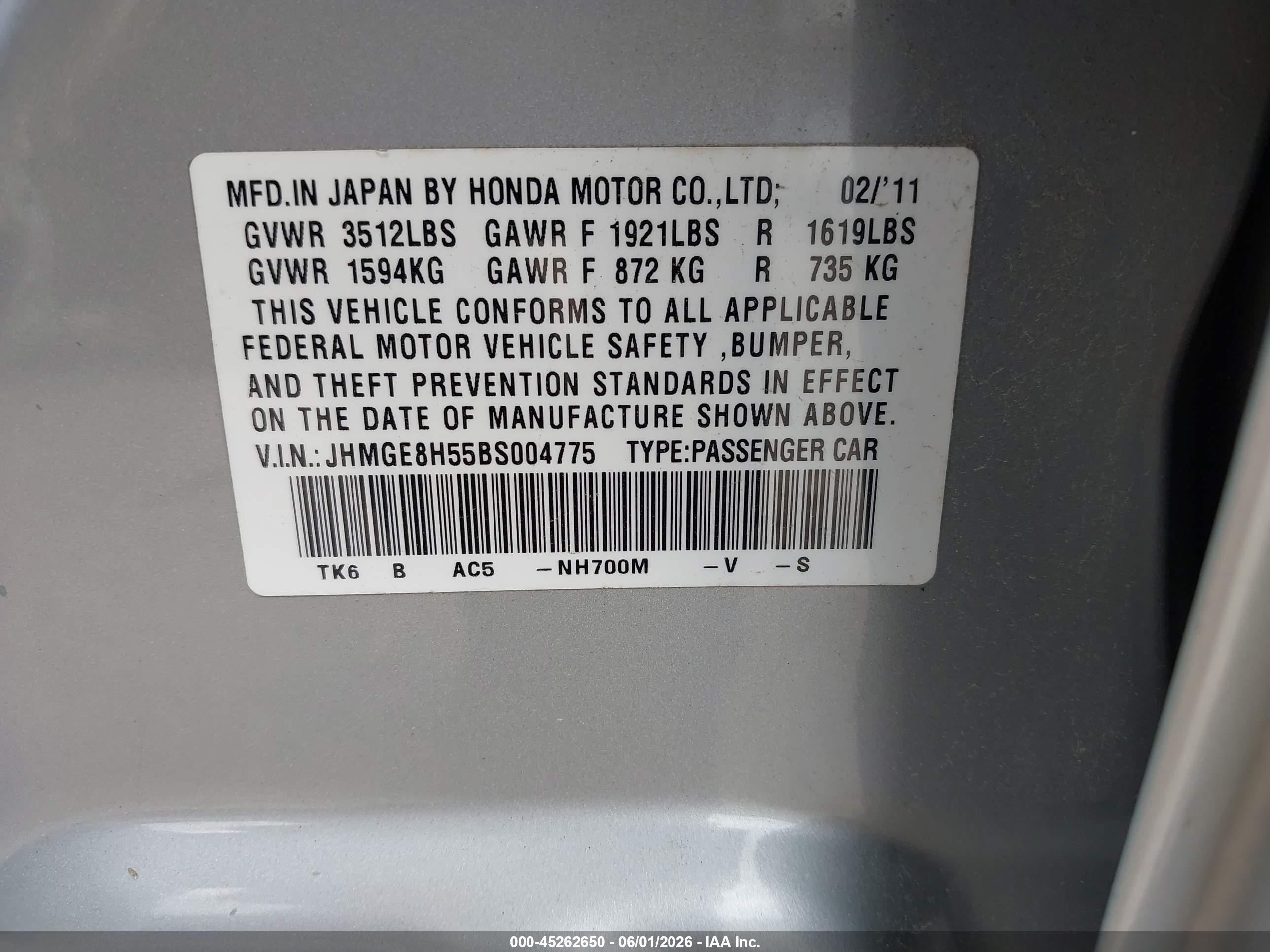 2011 Honda Fit Sport Silver vin: JHMGE8H55BS004775