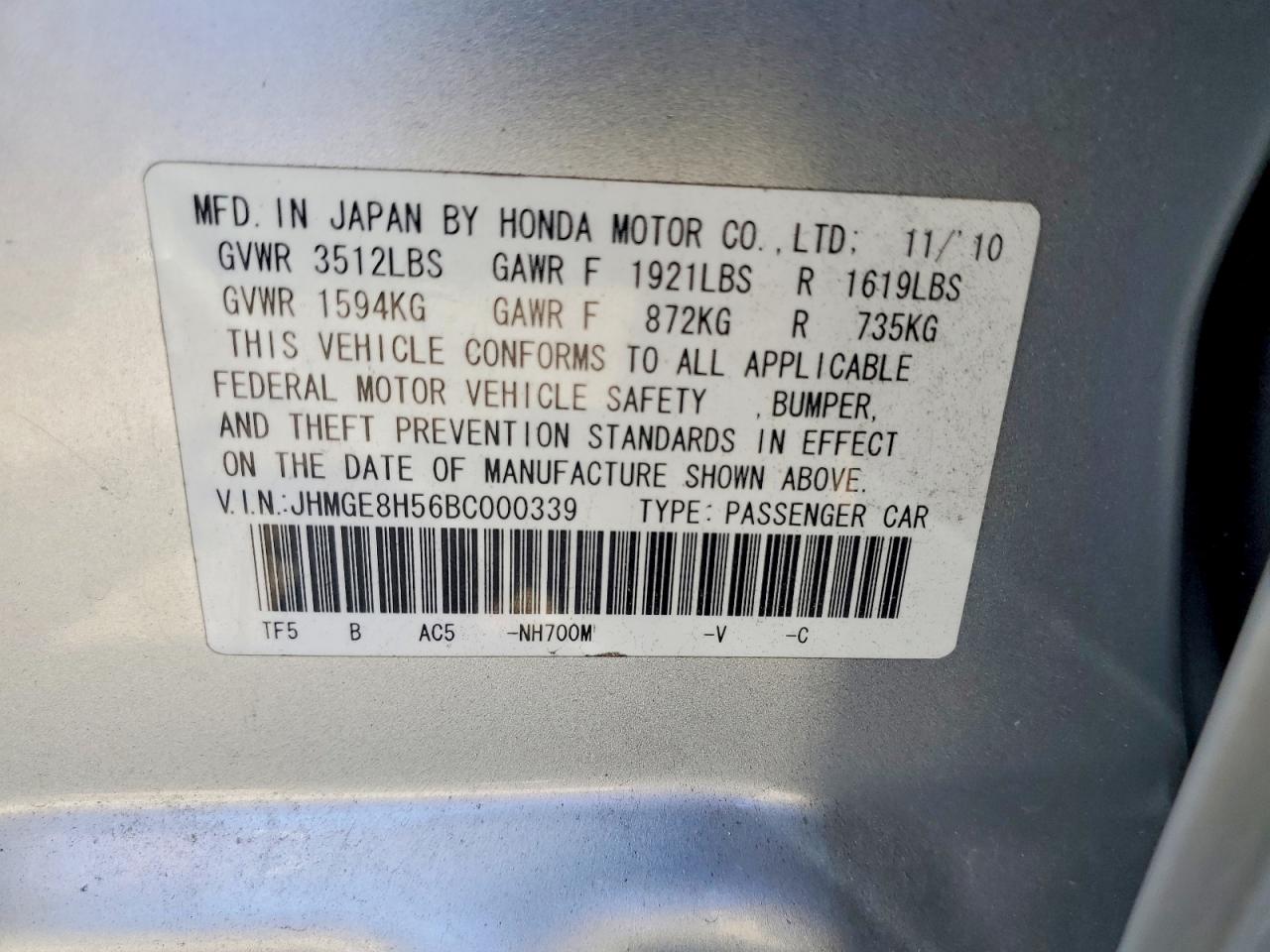 2011 Honda Fit Sport Silver vin: JHMGE8H56BC000339