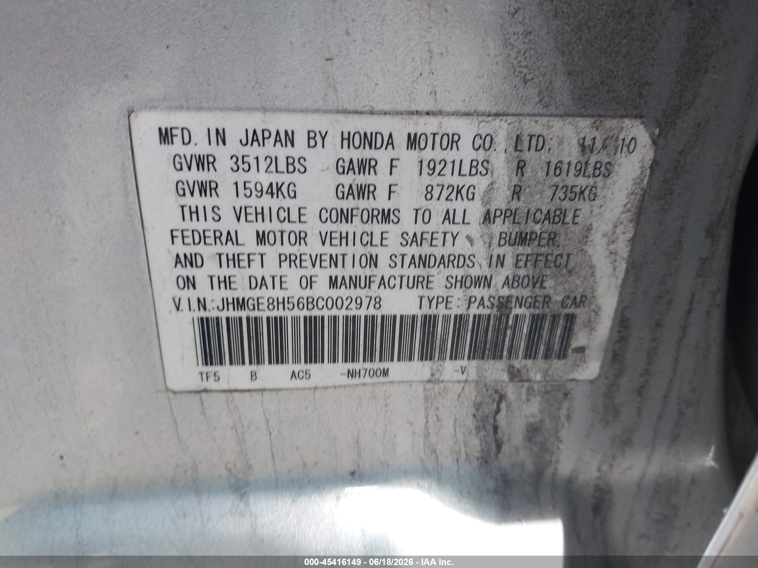 2011 Honda Fit Sport Silver vin: JHMGE8H56BC002978