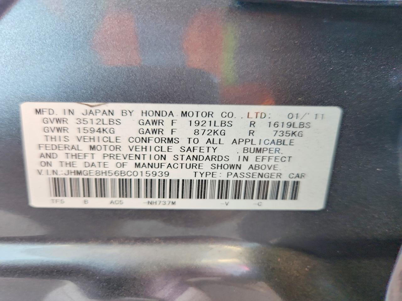 2011 Honda Fit Sport Gray vin: JHMGE8H56BC015939