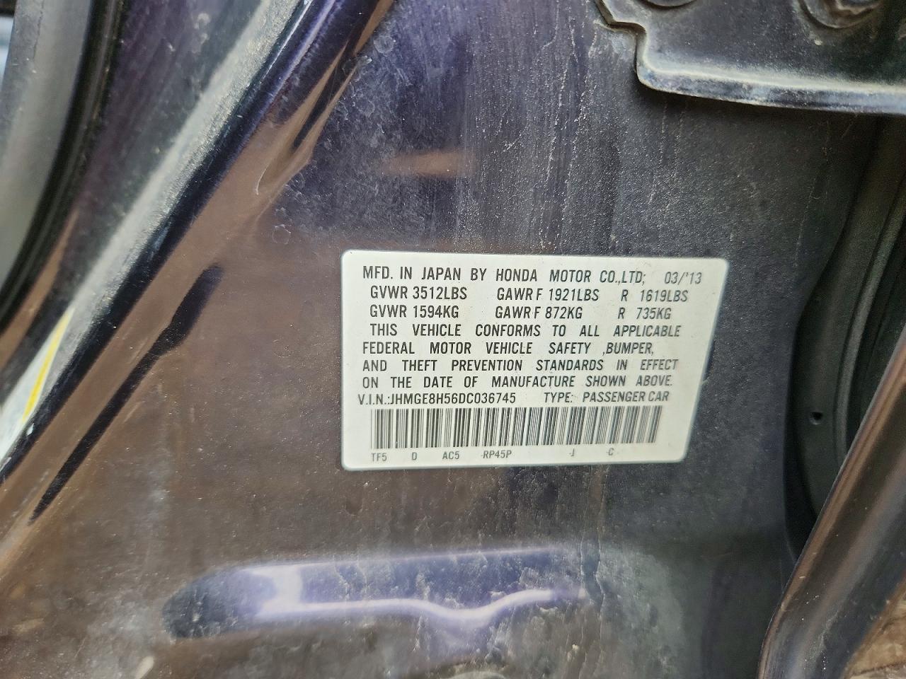 2013 Honda Fit Sport Черный vin: JHMGE8H56DC036745