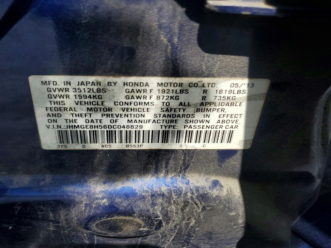 2013 Honda Fit Sport Blue vin: JHMGE8H56DC048829